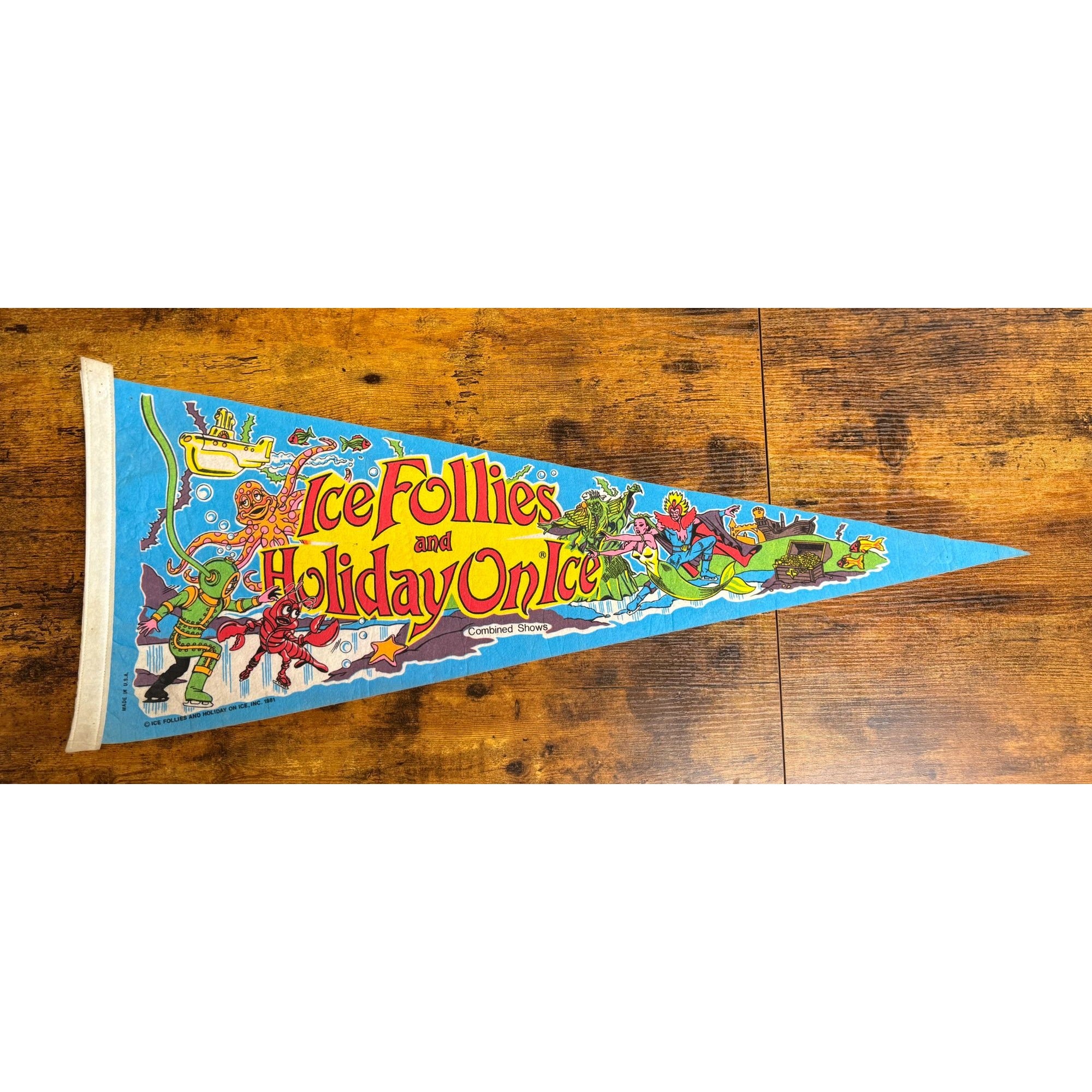 Vintage 1981 Ice Follies Holiday On Ice Pennant - Colorful Underwater Theme