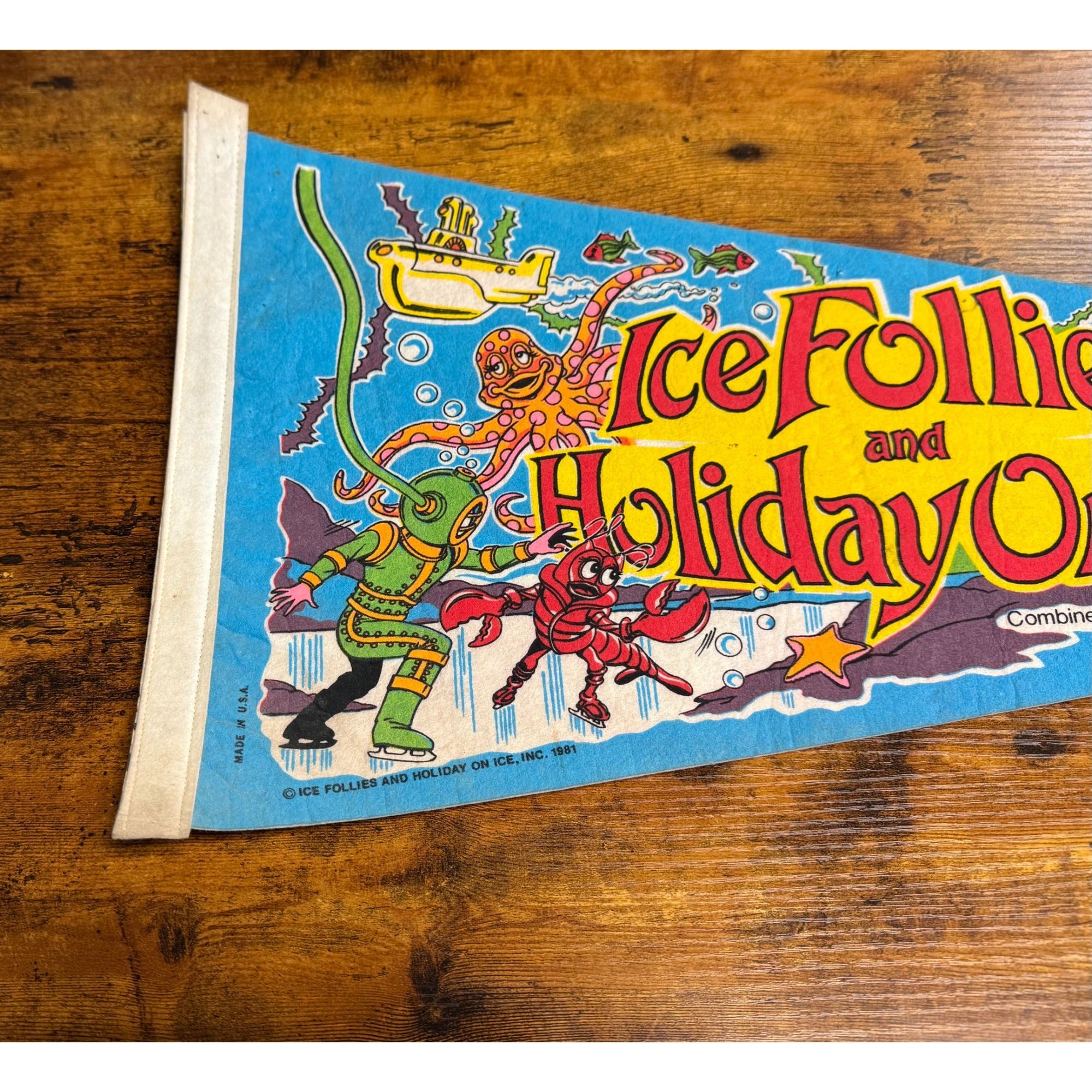 Vintage 1981 Ice Follies Holiday On Ice Pennant - Colorful Underwater Theme