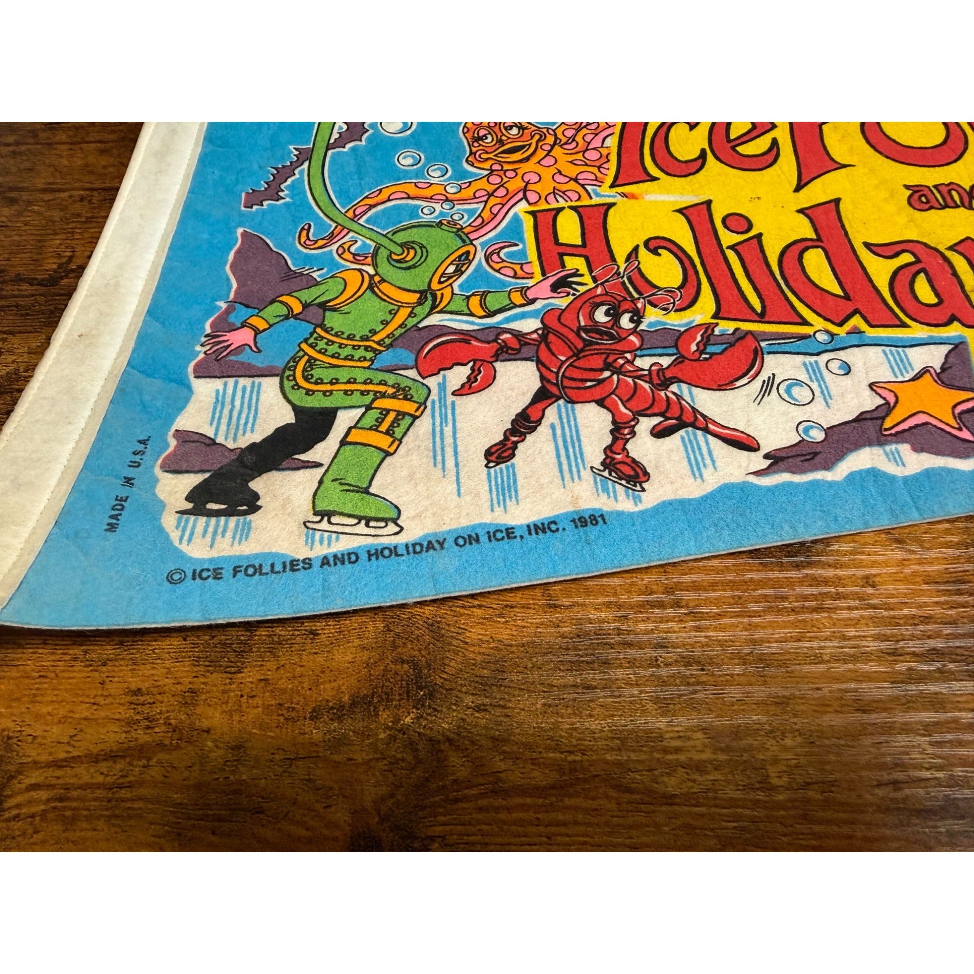 Vintage 1981 Ice Follies Holiday On Ice Pennant - Colorful Underwater Theme