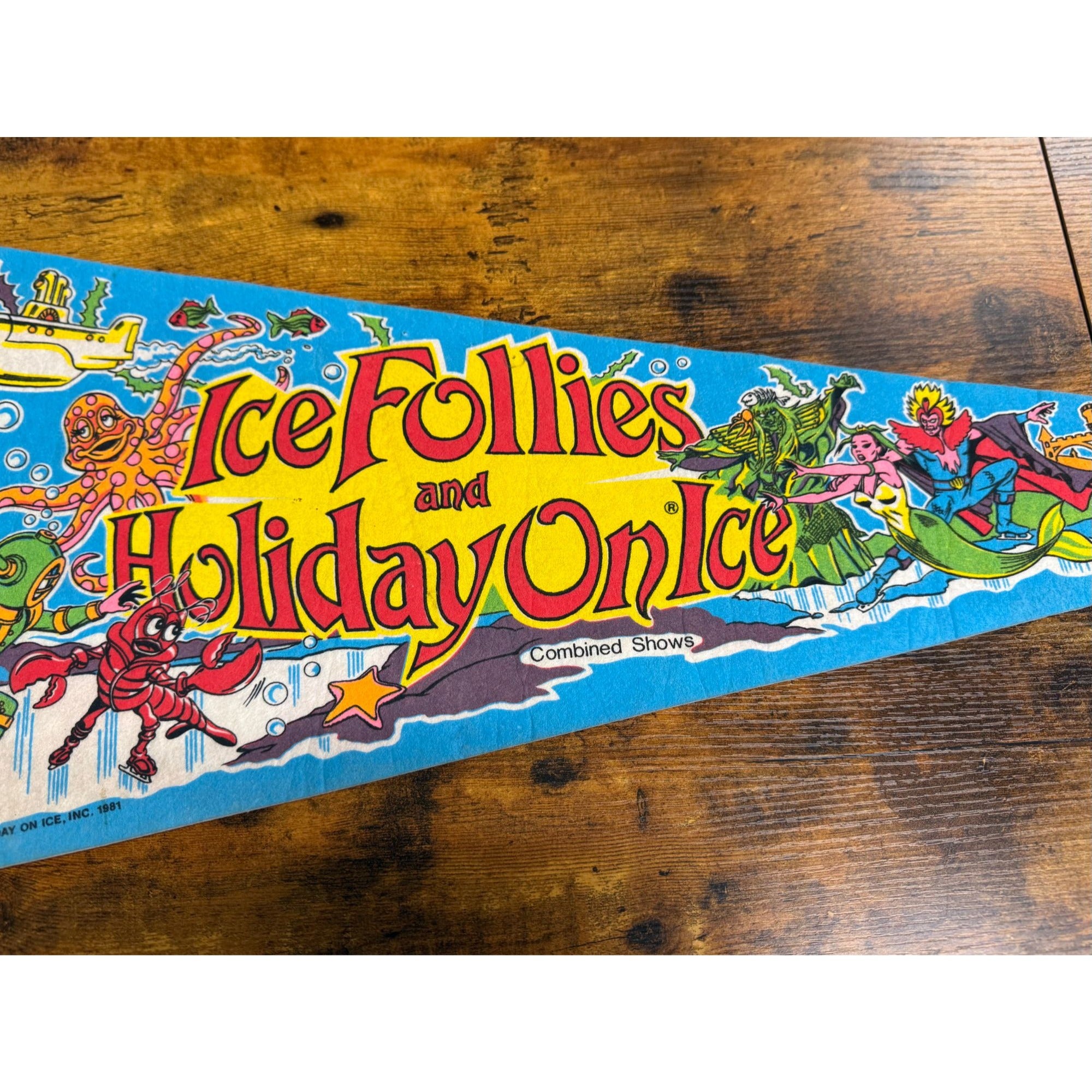 Vintage 1981 Ice Follies Holiday On Ice Pennant - Colorful Underwater Theme