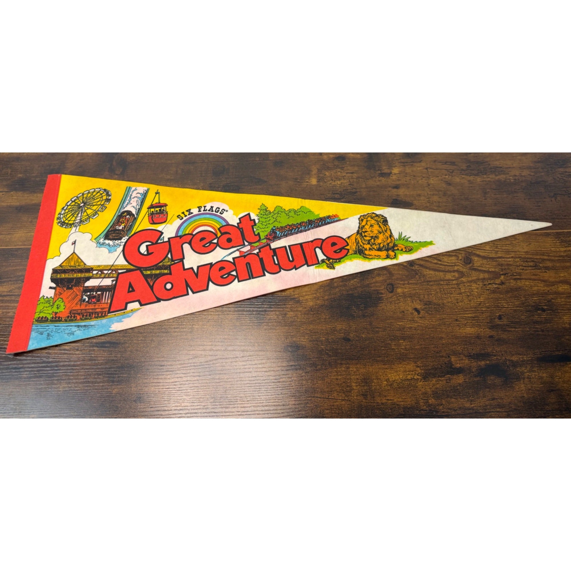 Vintage Six Flags Great Adventure Souvenir Pennant With Vibrant Graphics