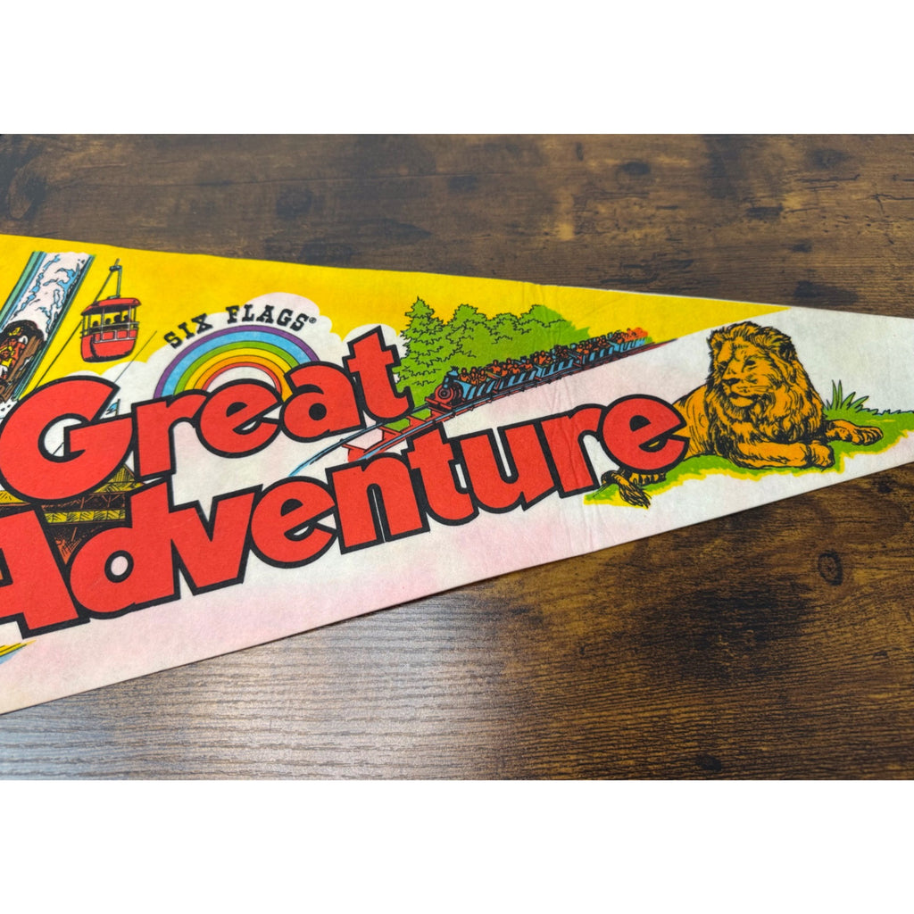 Vintage Six Flags Great Adventure Souvenir Pennant With Vibrant Graphics