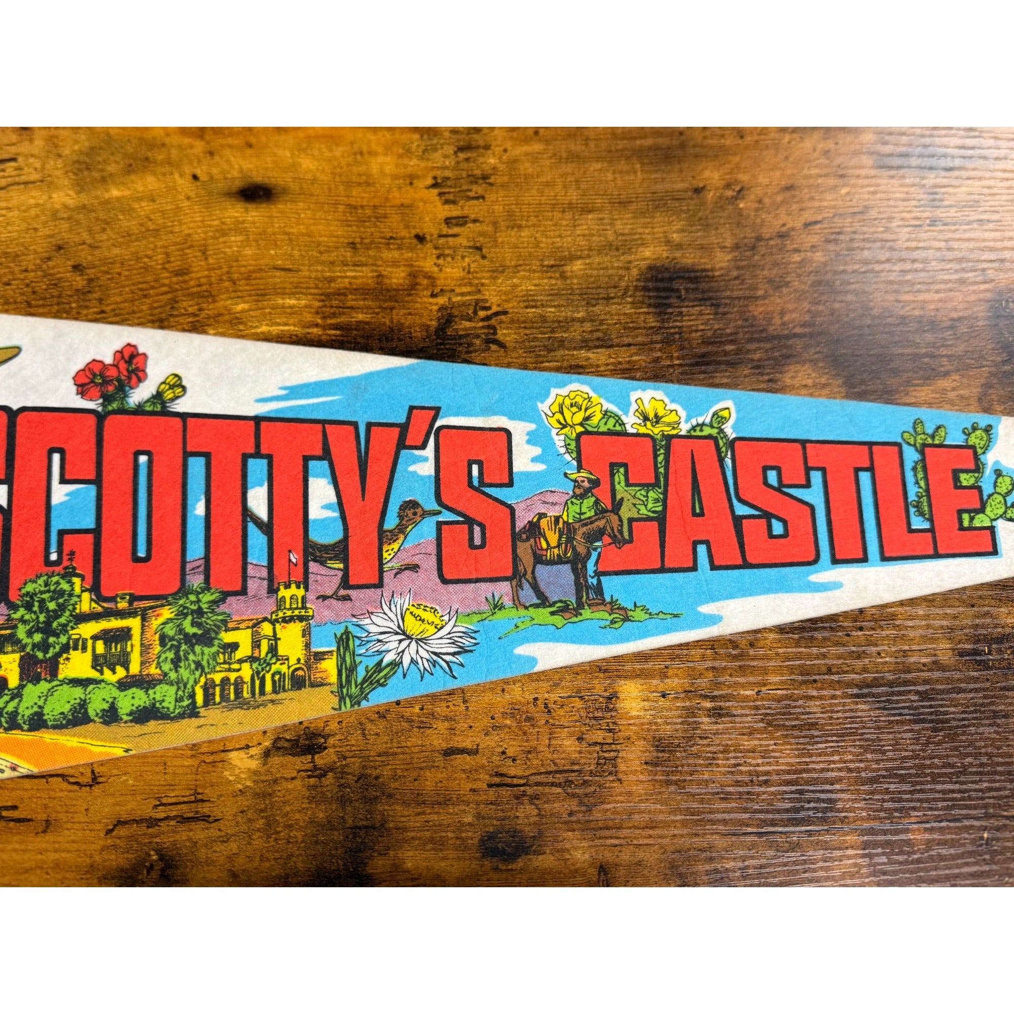 Vintage Scottys Castle Death Valley National Monument California Souvenir Pennant