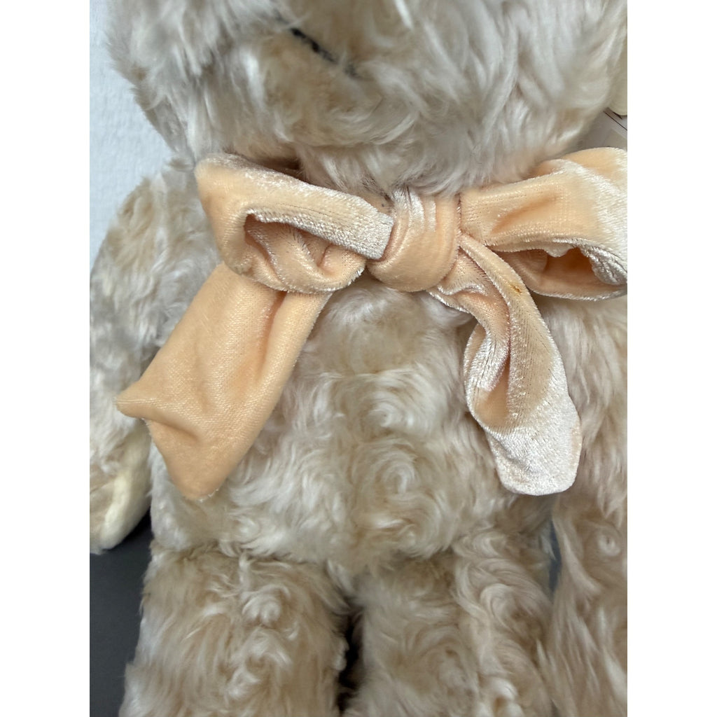 Dakin Shannon Beige Plush Teddy Bear With Velvet Bow Curly Fur 15 Inches