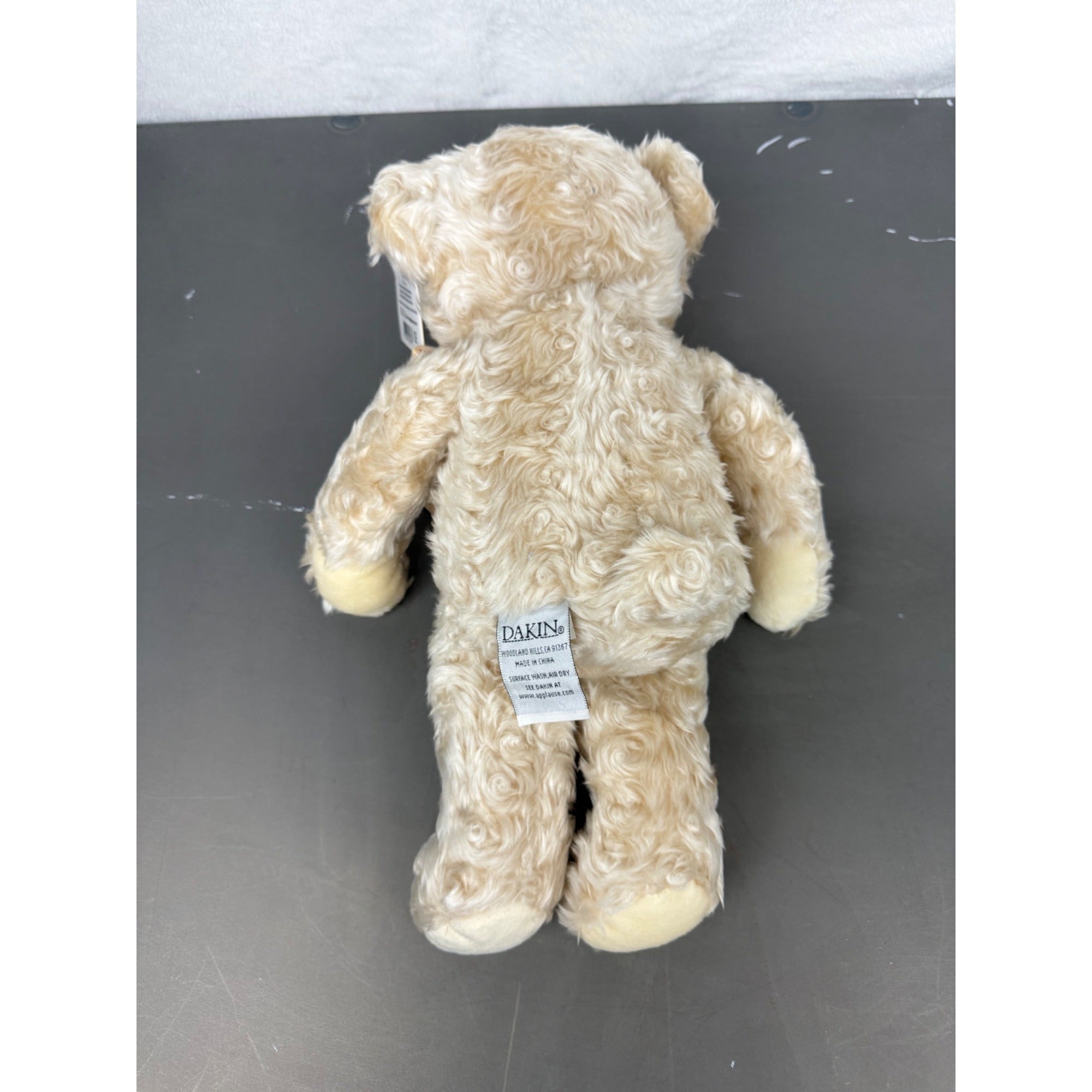 Dakin Shannon Beige Plush Teddy Bear With Velvet Bow Curly Fur 15 Inches