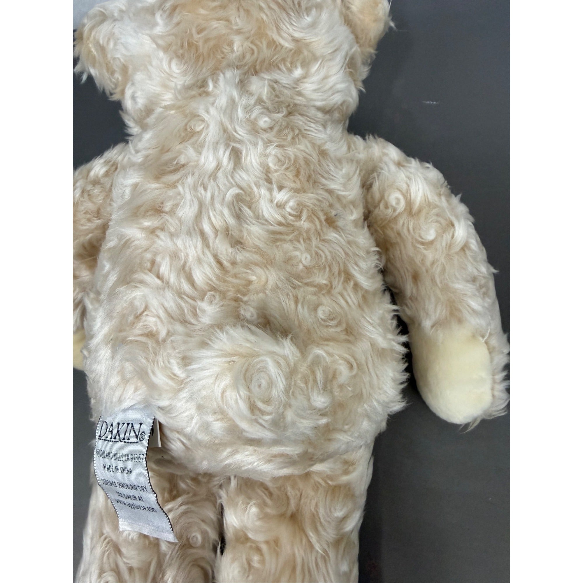 Dakin Shannon Beige Plush Teddy Bear With Velvet Bow Curly Fur 15 Inches