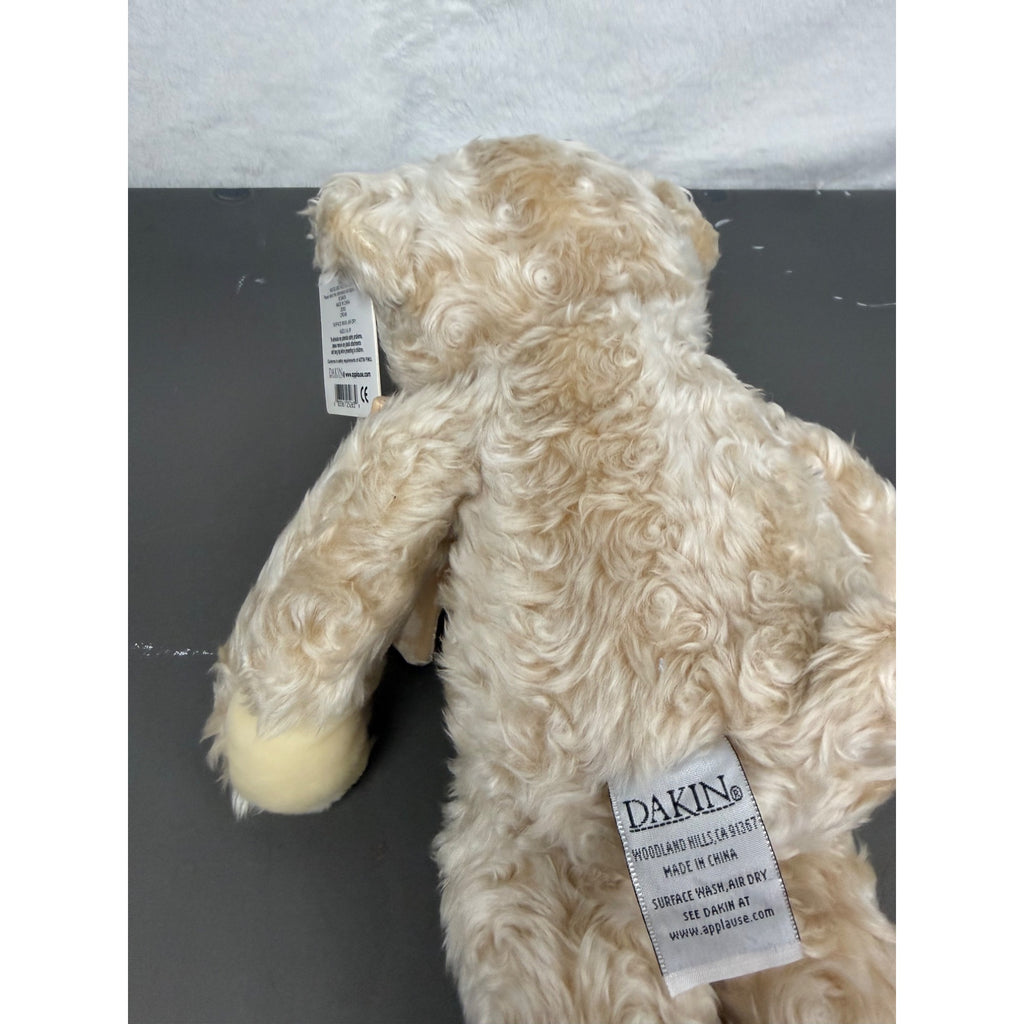 Dakin Shannon Beige Plush Teddy Bear With Velvet Bow Curly Fur 15 Inches