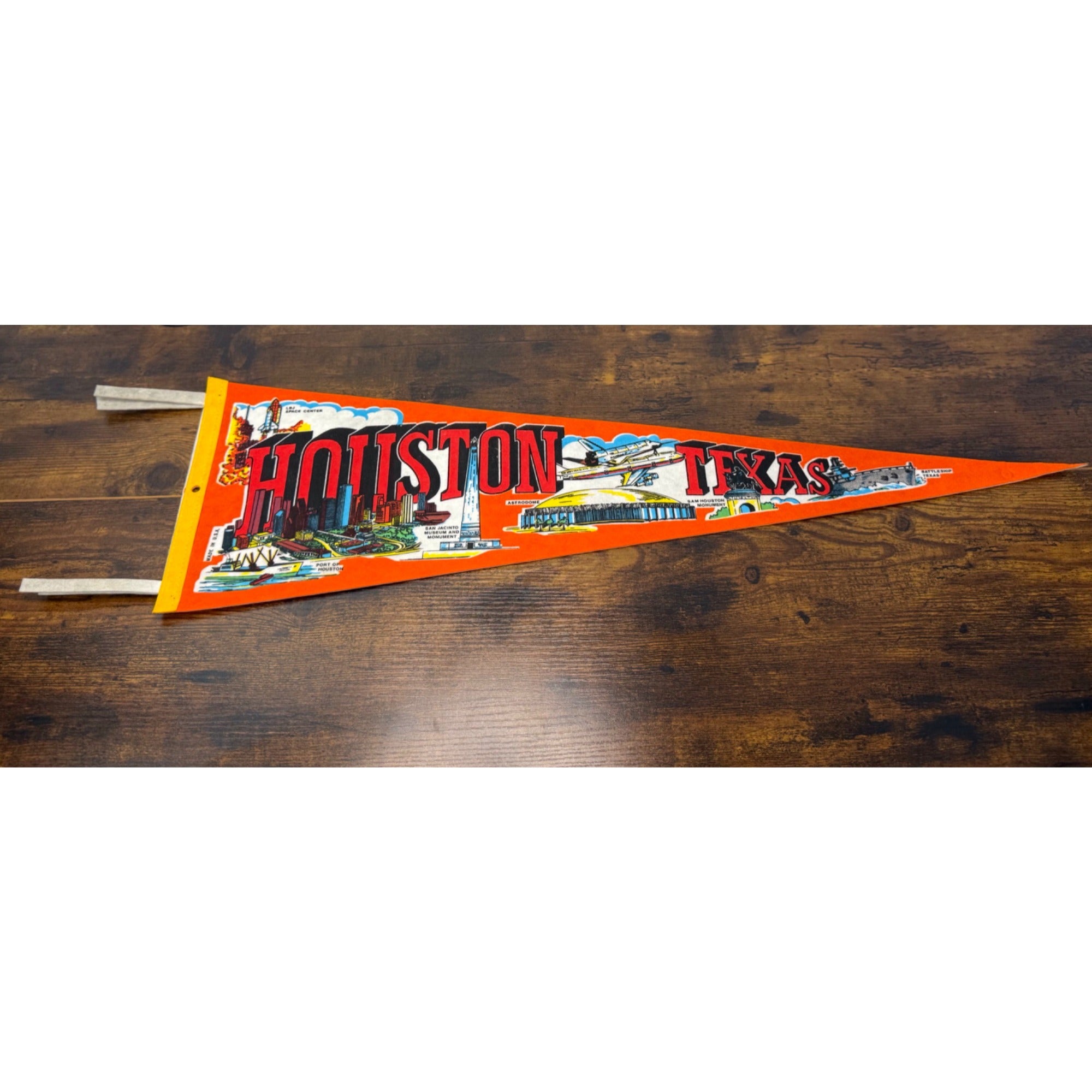 Vintage Houston Texas Souvenir Felt Pennant Landmarks & Attractions 27" Long