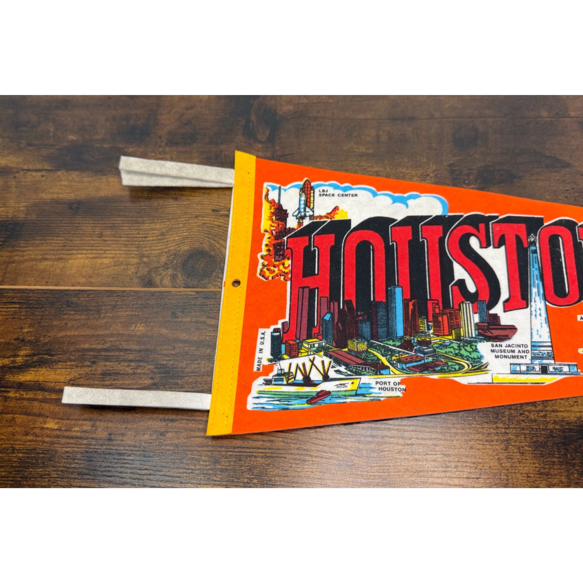 Vintage Houston Texas Souvenir Felt Pennant Landmarks & Attractions 27" Long