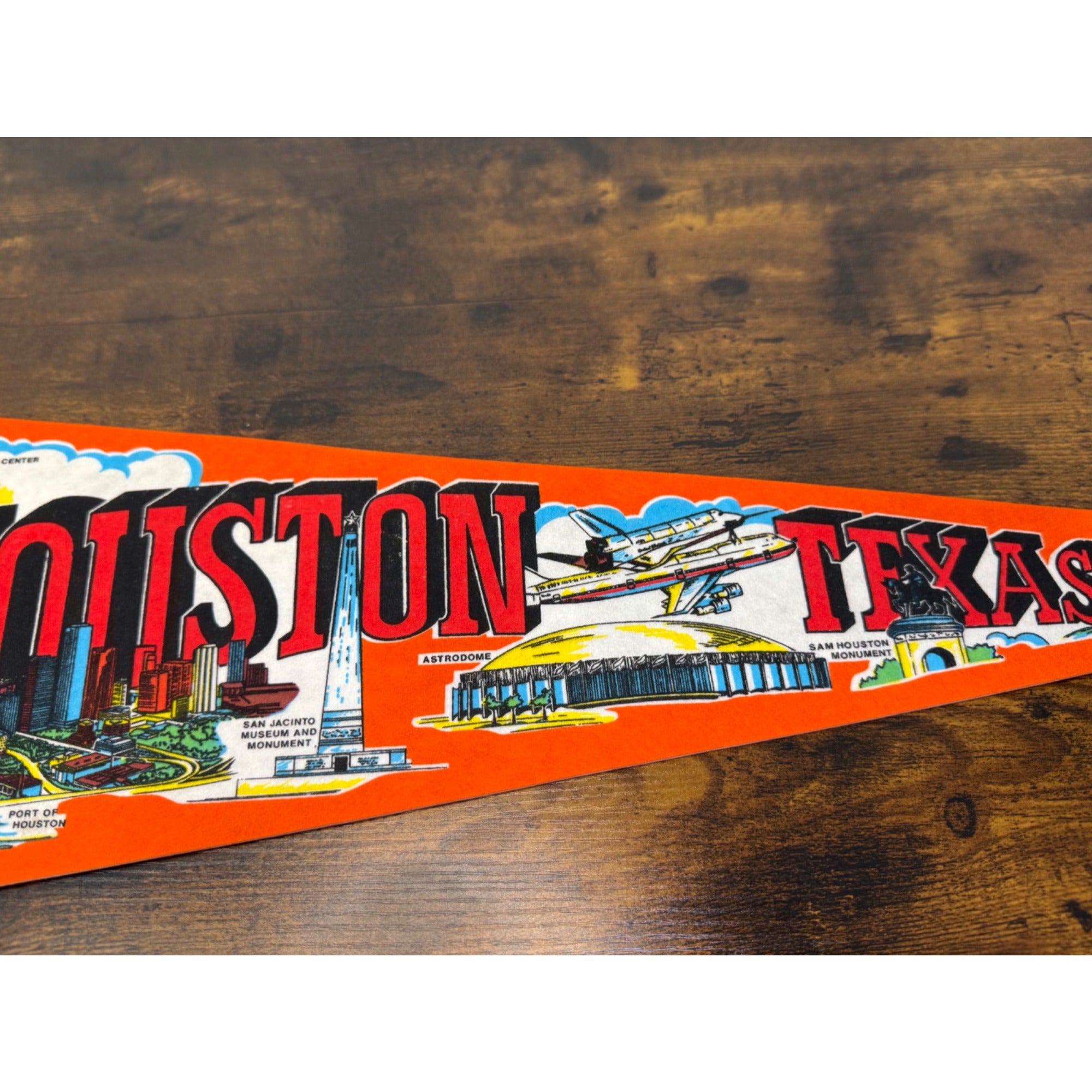 Vintage Houston Texas Souvenir Felt Pennant Landmarks & Attractions 27" Long
