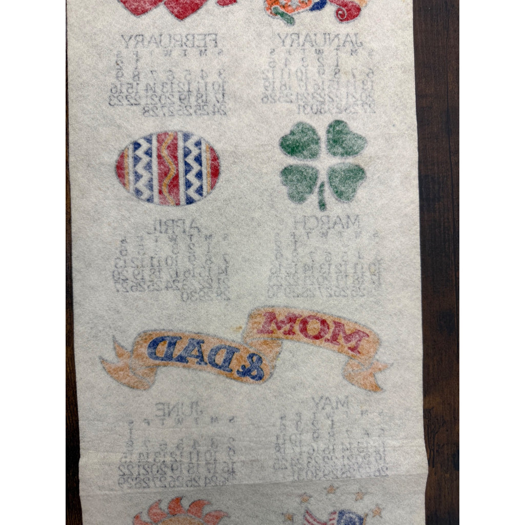 Vintage 1985 Wall Calendar With Seasonal Illustrations & Wooden Hanger