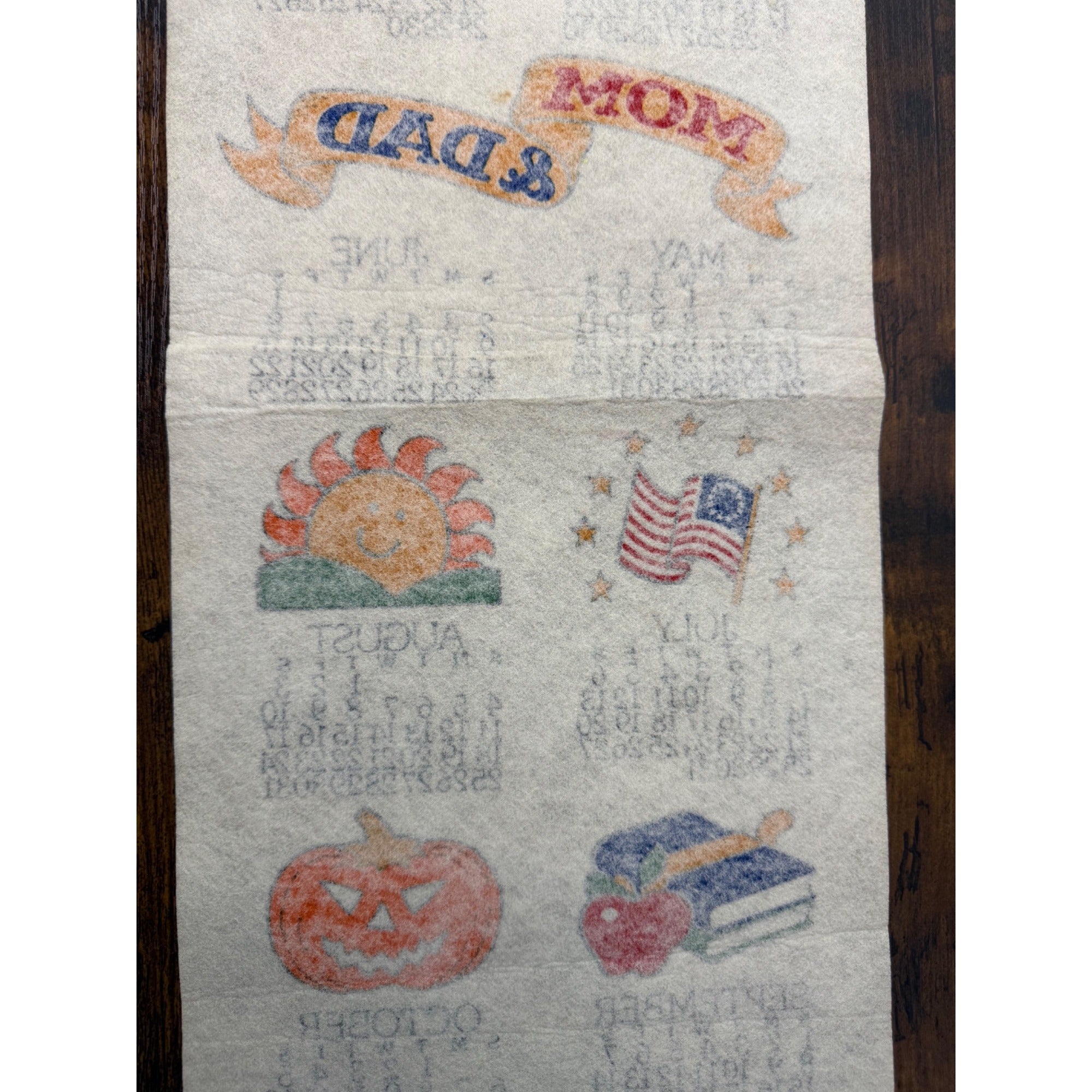 Vintage 1985 Wall Calendar With Seasonal Illustrations & Wooden Hanger