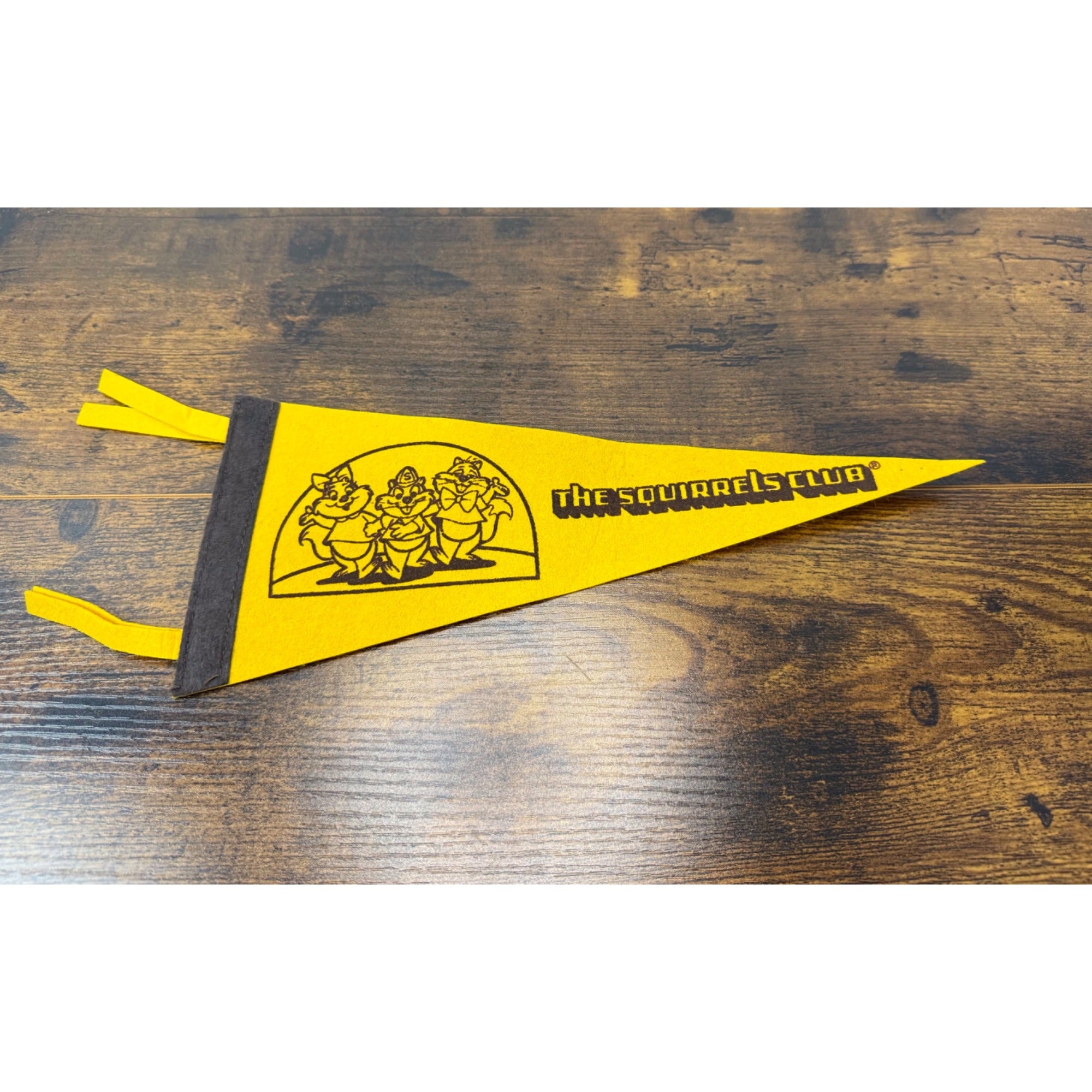 The Squirrels Club Vintage Felt Pennant Flag - Yellow & Brown Retro Design