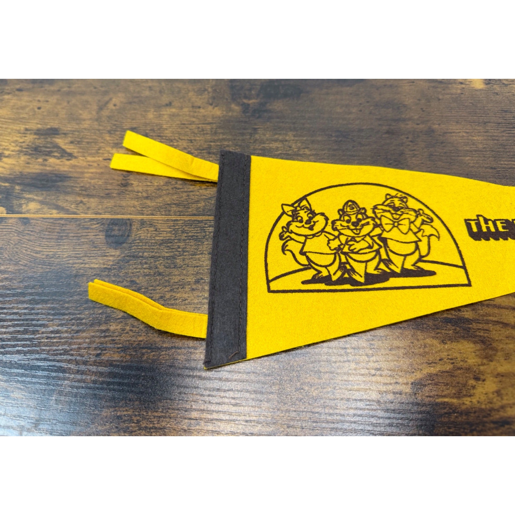 The Squirrels Club Vintage Felt Pennant Flag - Yellow & Brown Retro Design