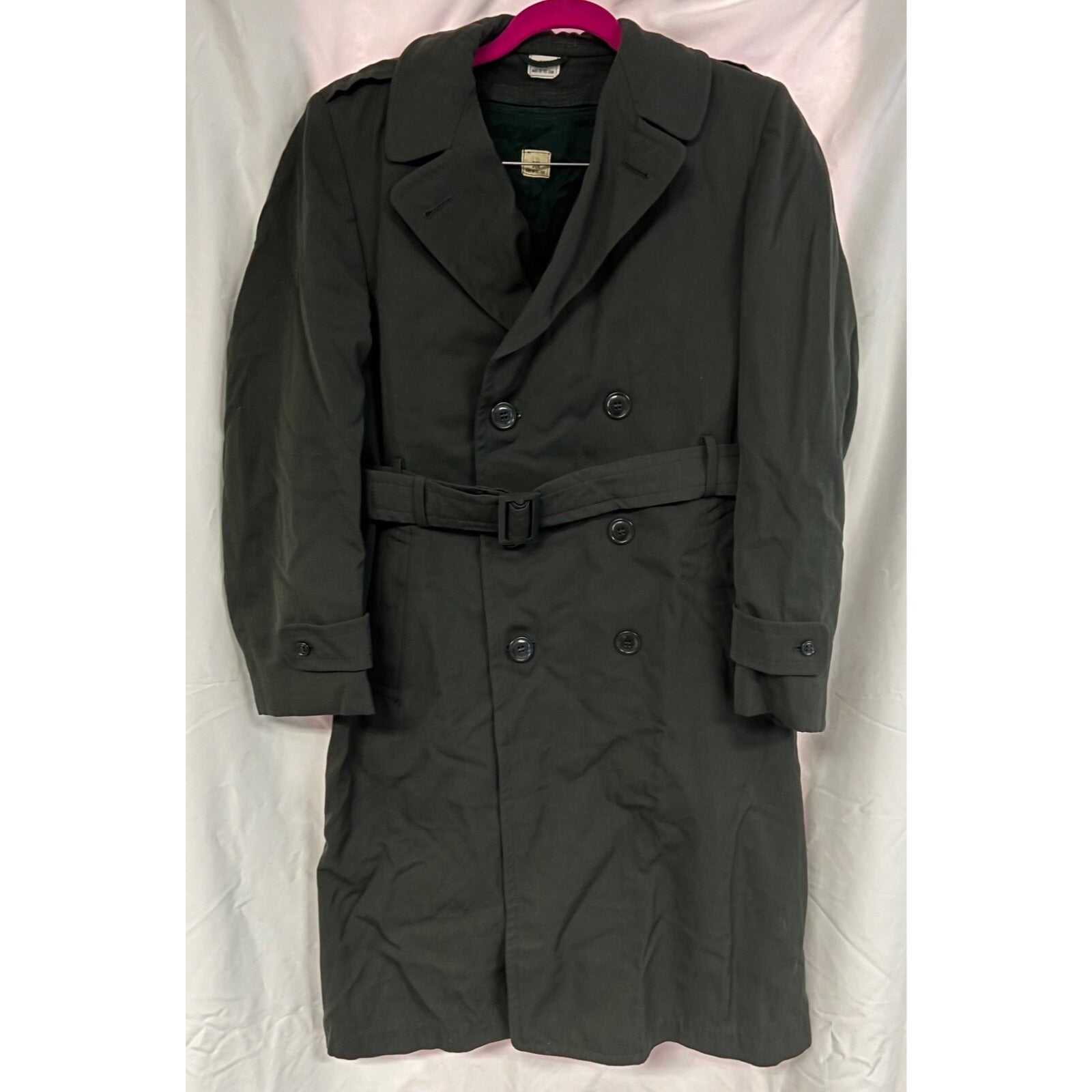 Vintage Military belted long coat with belt and wool zup out liner size 38R