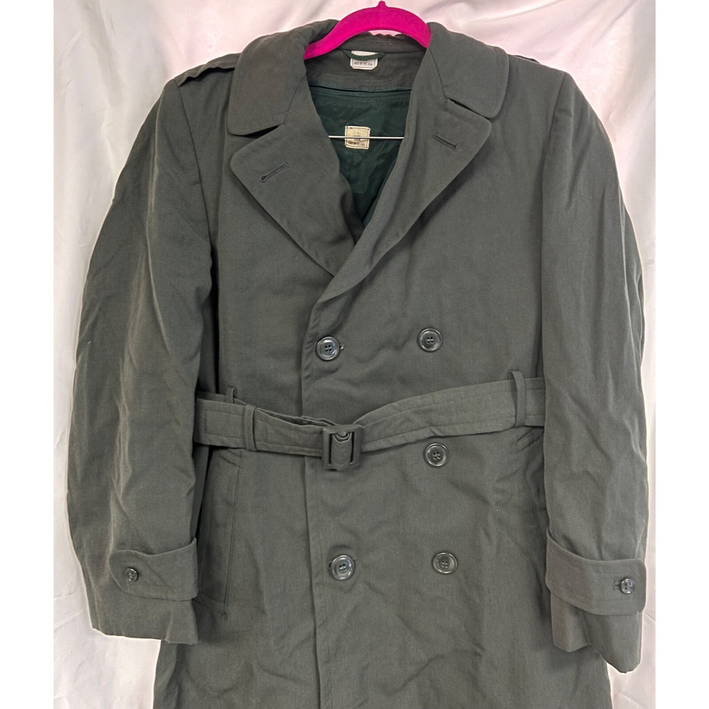 Vintage Military belted long coat with belt and wool zup out liner size 38R