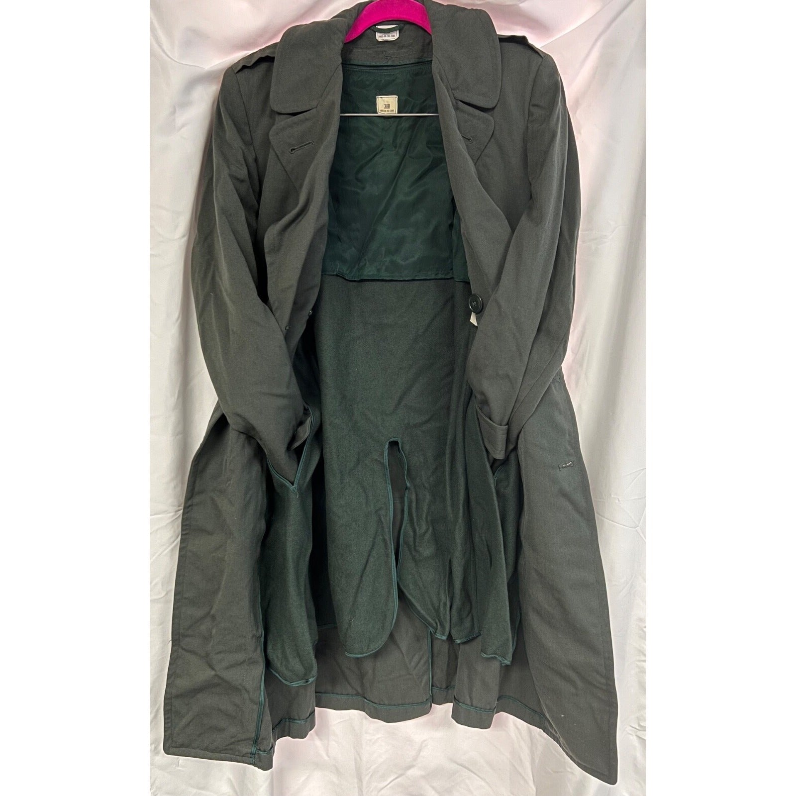 Vintage Military belted long coat with belt and wool zup out liner size 38R