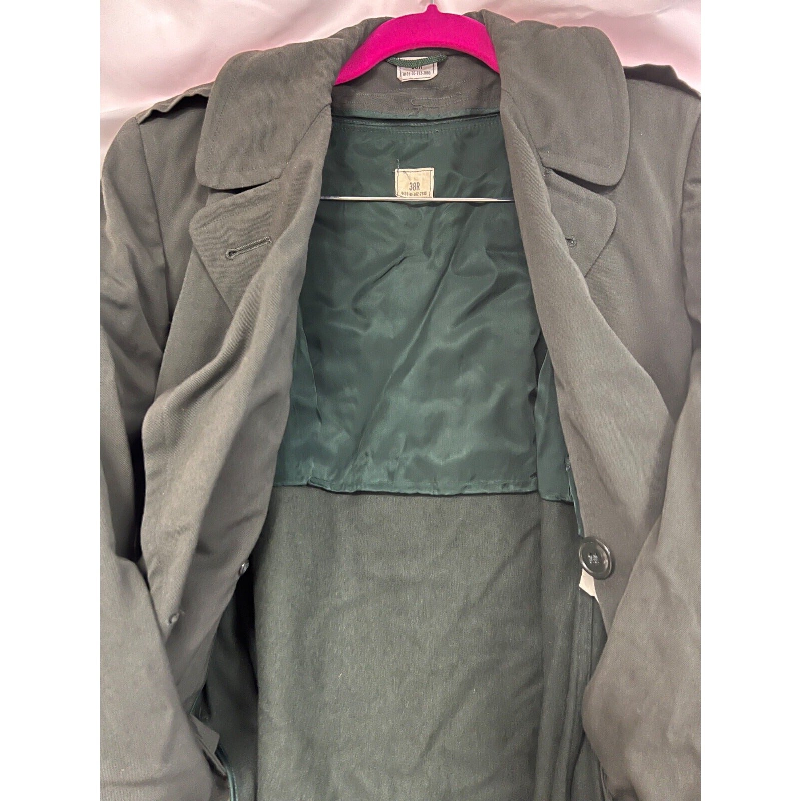 Vintage Military belted long coat with belt and wool zup out liner size 38R