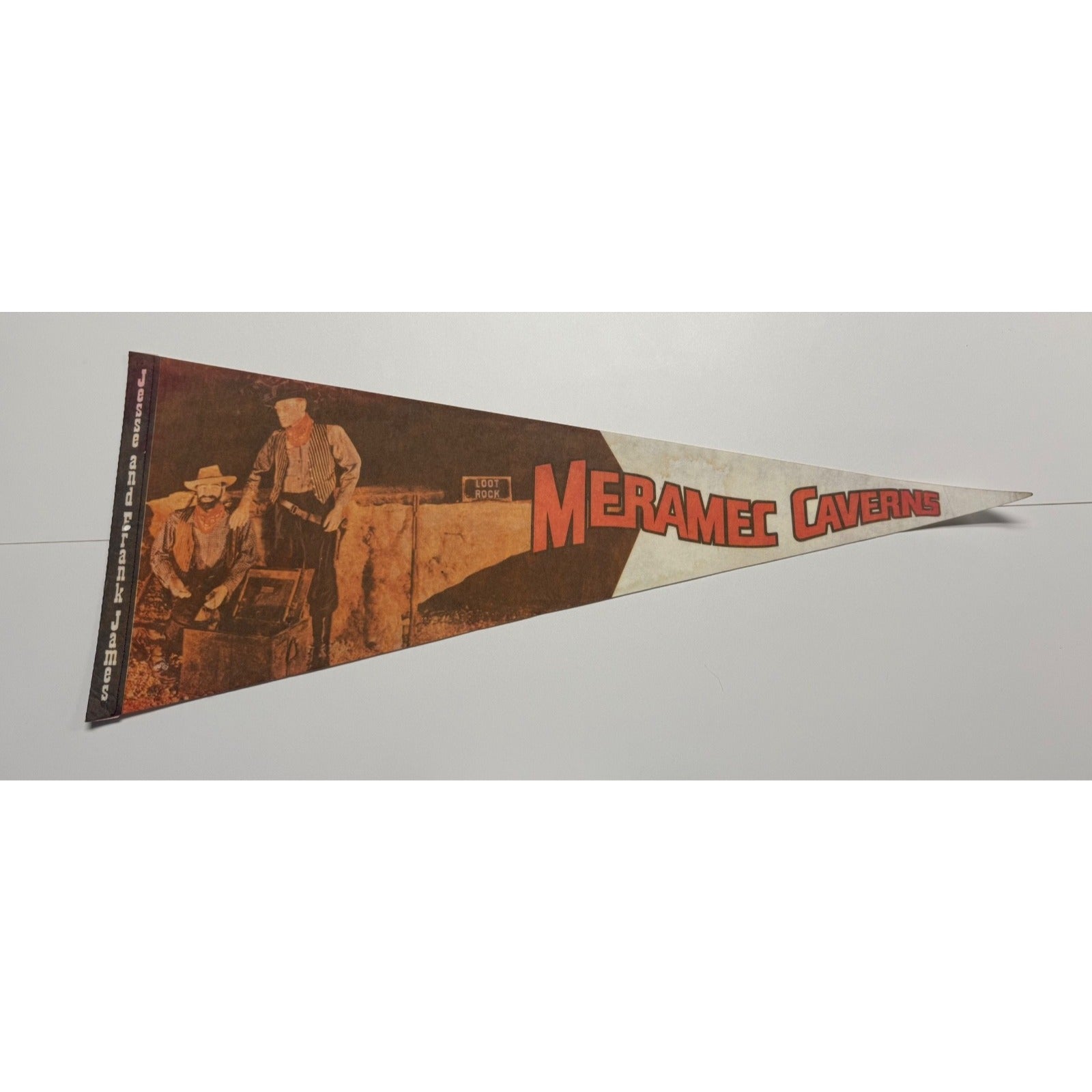 Vintage Meramec Caverns pennant Jesse and Frank James