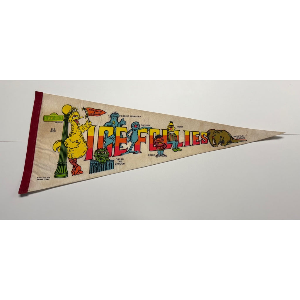 Sesame Street Muppets Ice Follies Pennant Flag Vintage 1970s Big Bird Bert Ernie