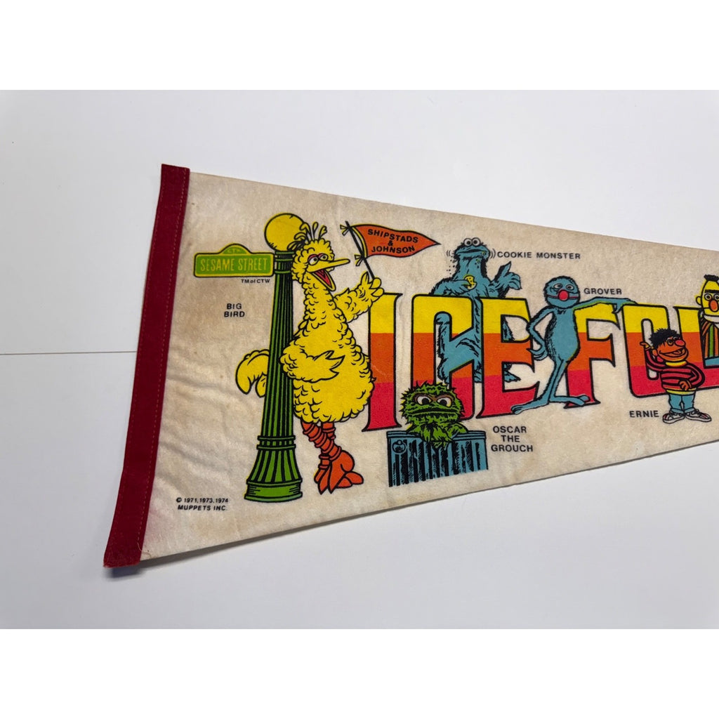 Sesame Street Muppets Ice Follies Pennant Flag Vintage 1970s Big Bird Bert Ernie