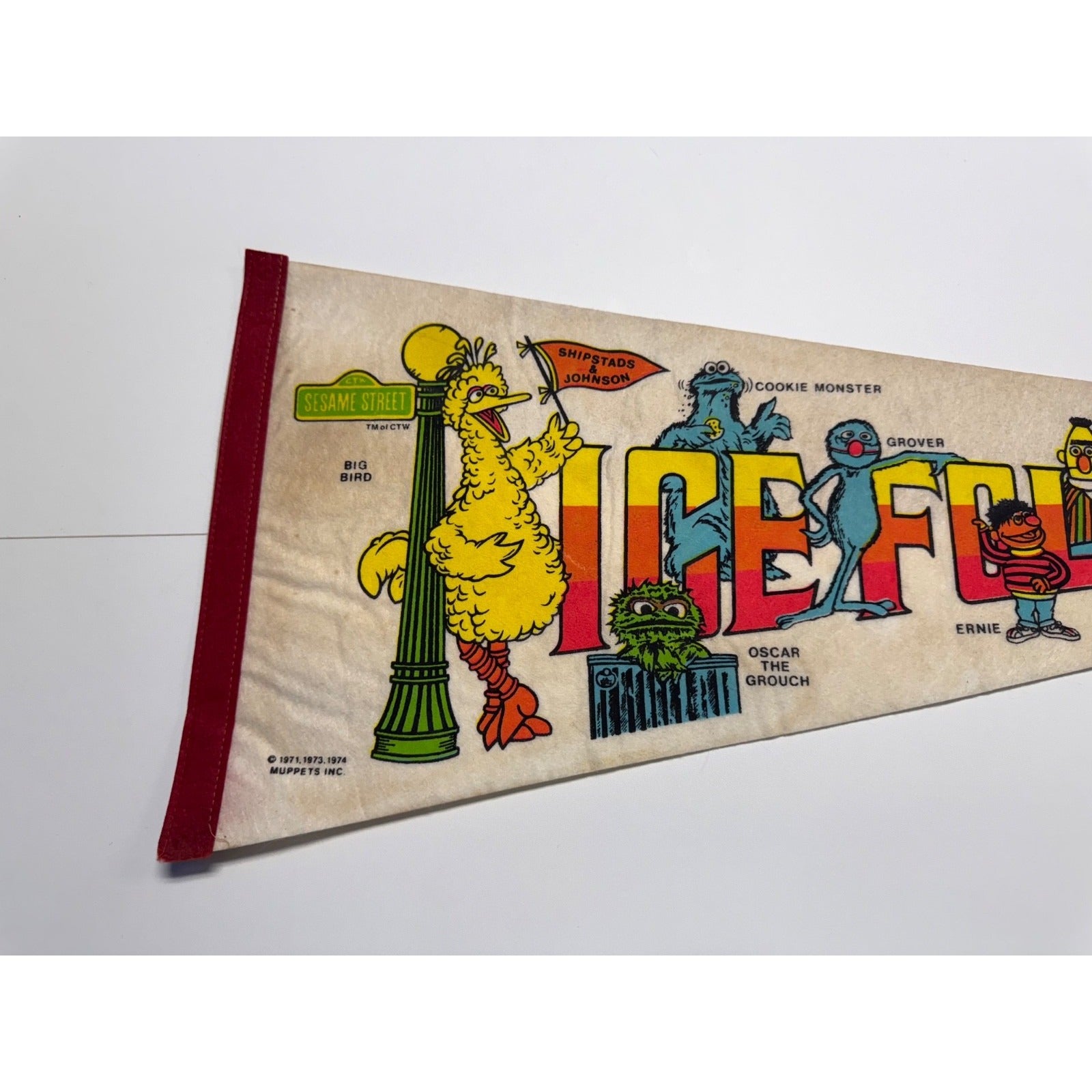 Sesame Street Muppets Ice Follies Pennant Flag Vintage 1970s Big Bird Bert Ernie