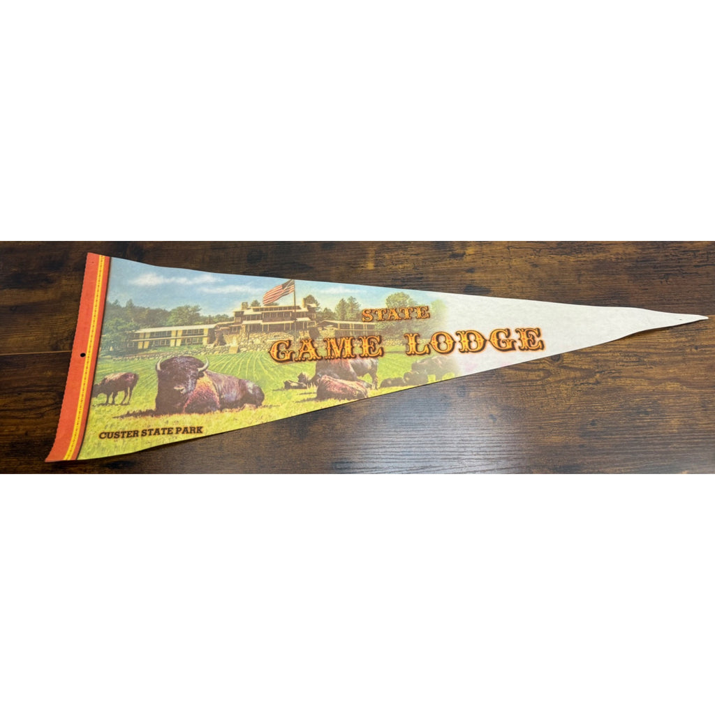 Vintage Custer State Park Game Lodge Pennant With Bison & Lodge 29.5 inches