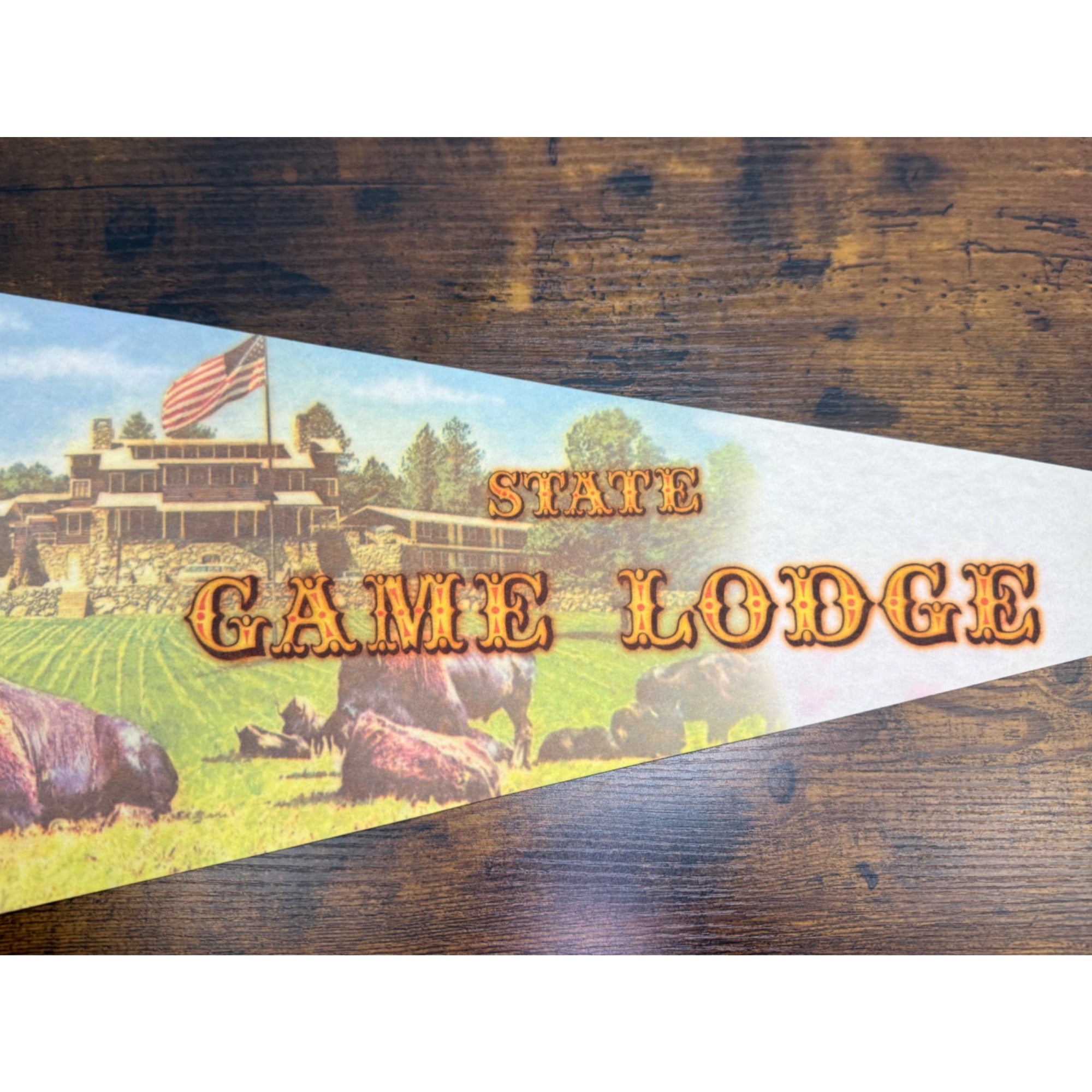 Vintage Custer State Park Game Lodge Pennant With Bison & Lodge 29.5 inches
