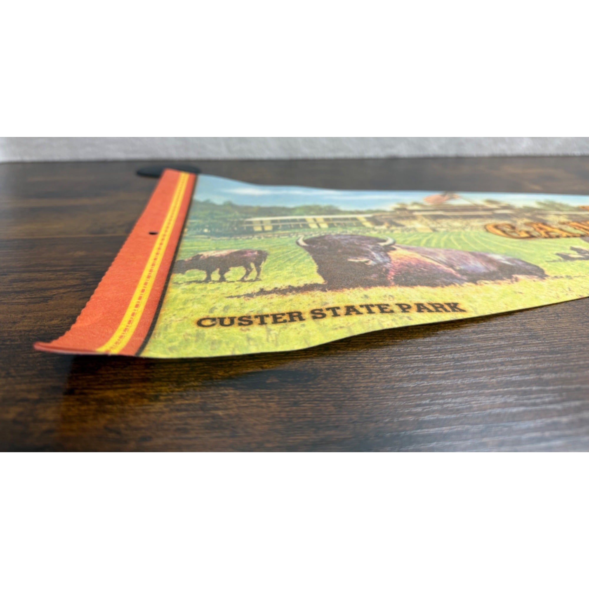 Vintage Custer State Park Game Lodge Pennant With Bison & Lodge 29.5 inches