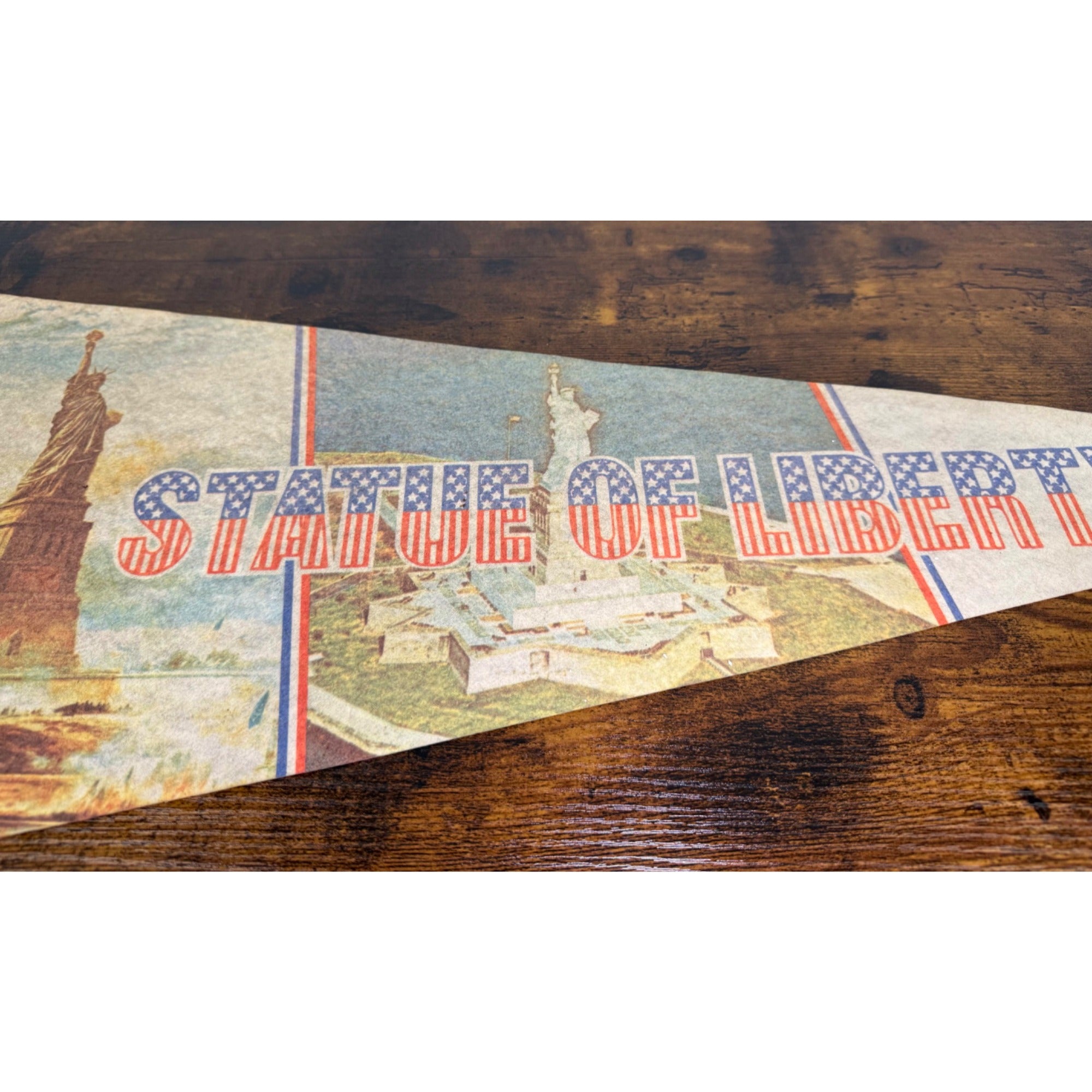Vintage Statue Of Liberty Pennant Flag With Illustrations & Patriotic Colors