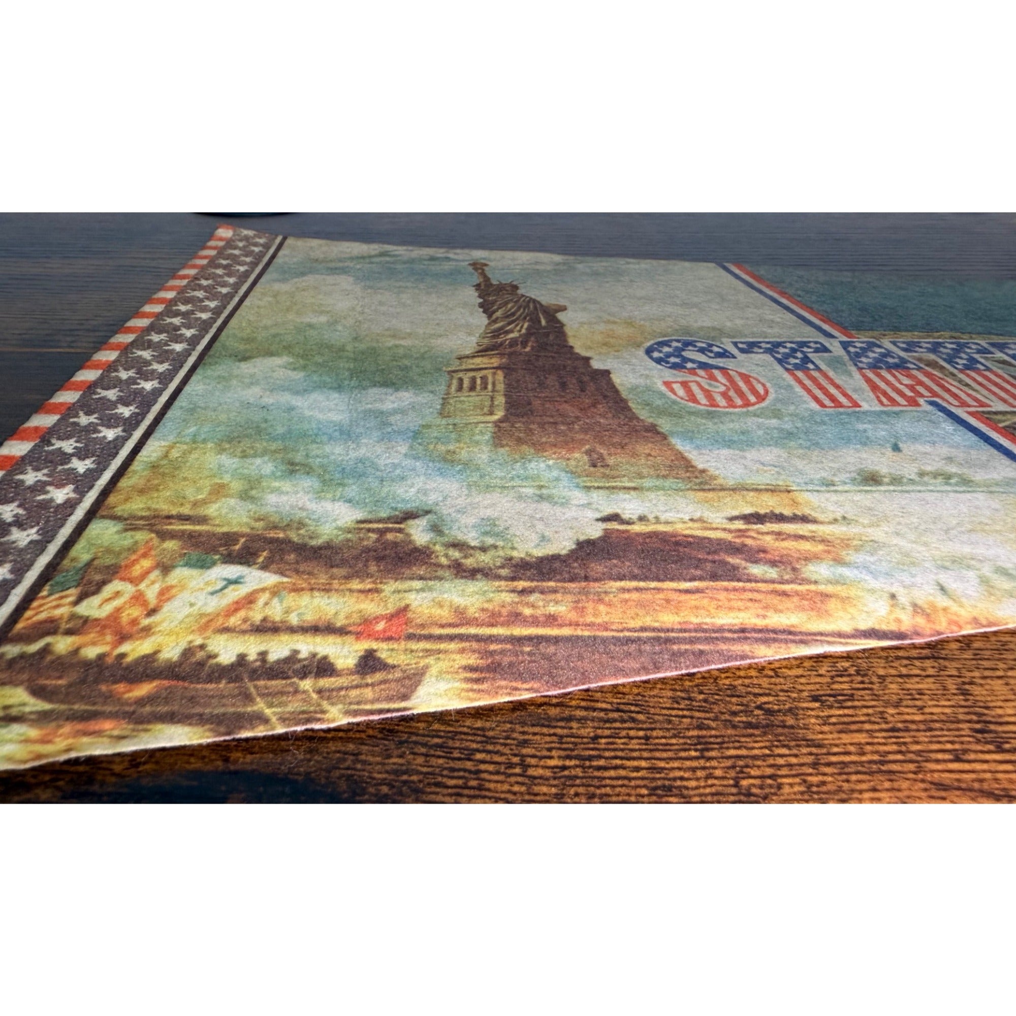 Vintage Statue Of Liberty Pennant Flag With Illustrations & Patriotic Colors