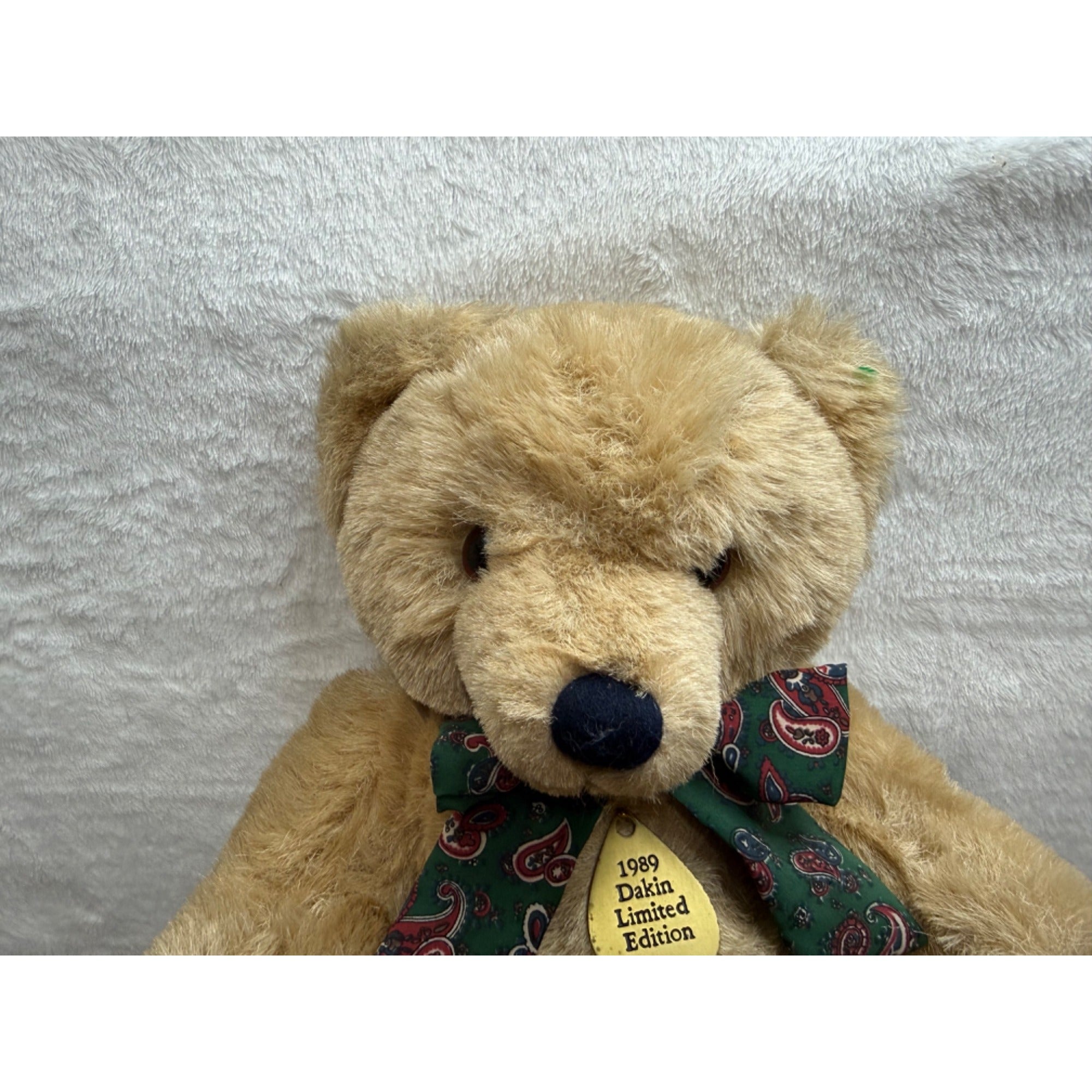 1989 Dakin Limited Edition Teddy Bear With Green Paisley Bow Plush Collectible