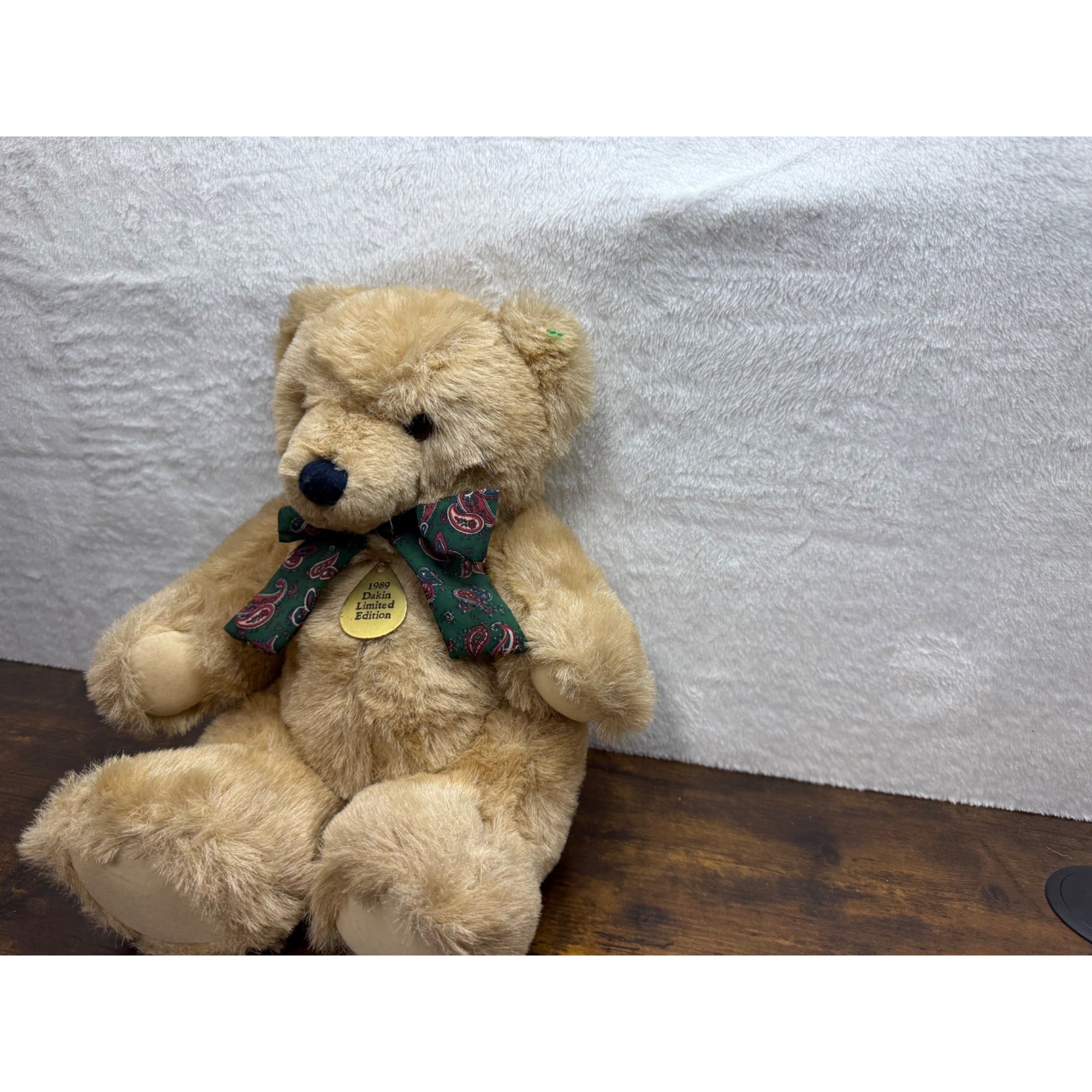 1989 Dakin Limited Edition Teddy Bear With Green Paisley Bow Plush Collectible