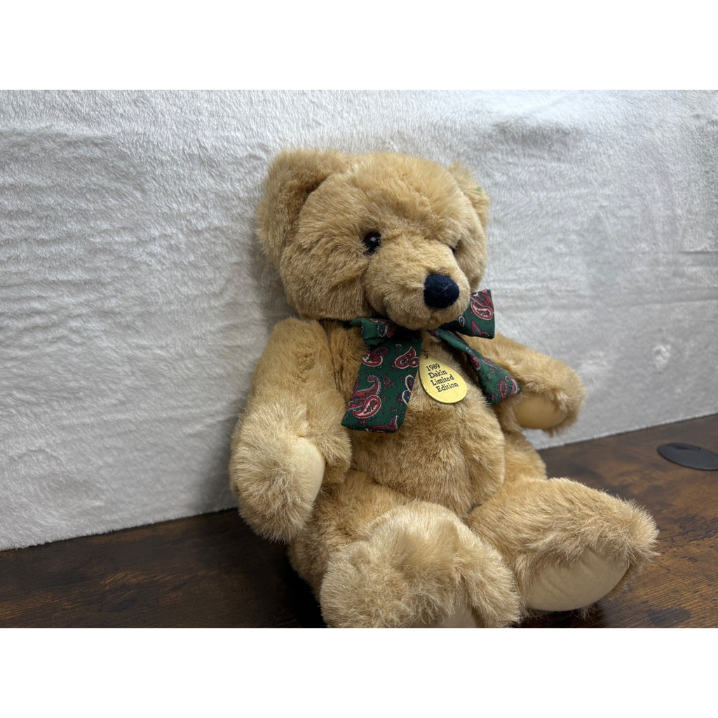 1989 Dakin Limited Edition Teddy Bear With Green Paisley Bow Plush Collectible