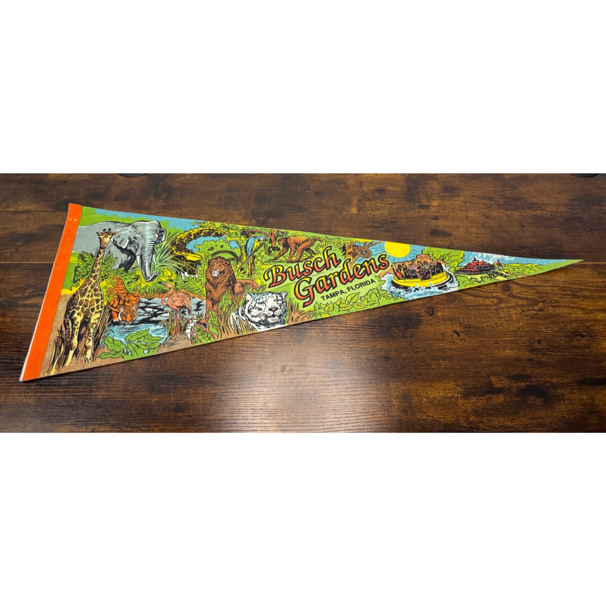 Vintage Busch Gardens Tampa Florida Souvenir Felt Pennant With Animals