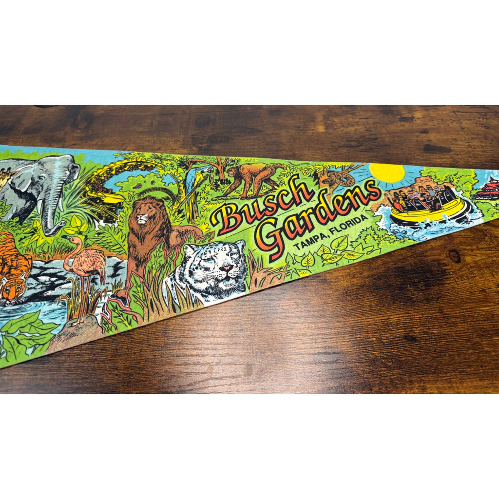 Vintage Busch Gardens Tampa Florida Souvenir Felt Pennant With Animals