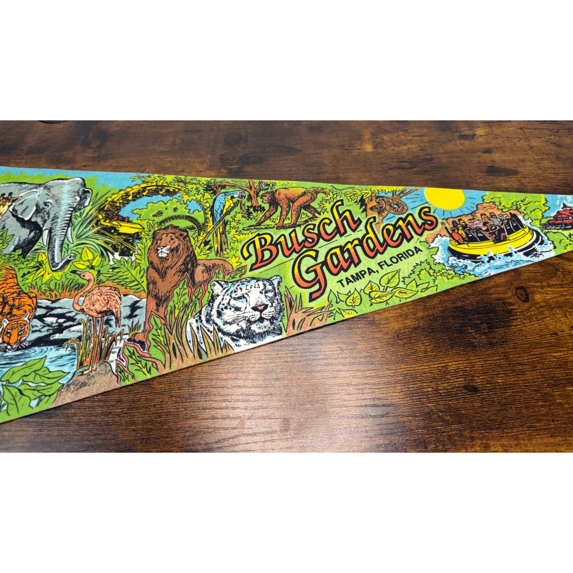 Vintage Busch Gardens Tampa Florida Souvenir Felt Pennant With Animals