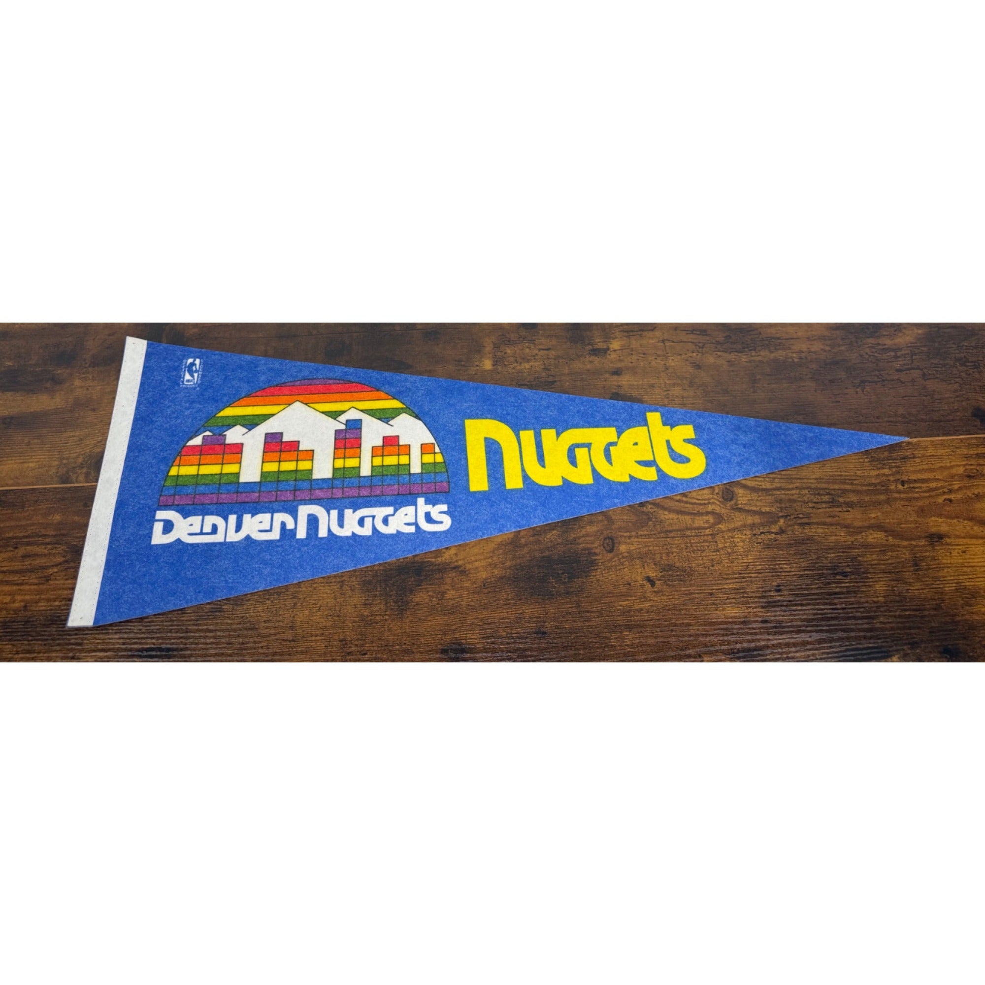 Vintage Denver Nuggets NBA Pennant With Skyline Logo & Rainbow Design
