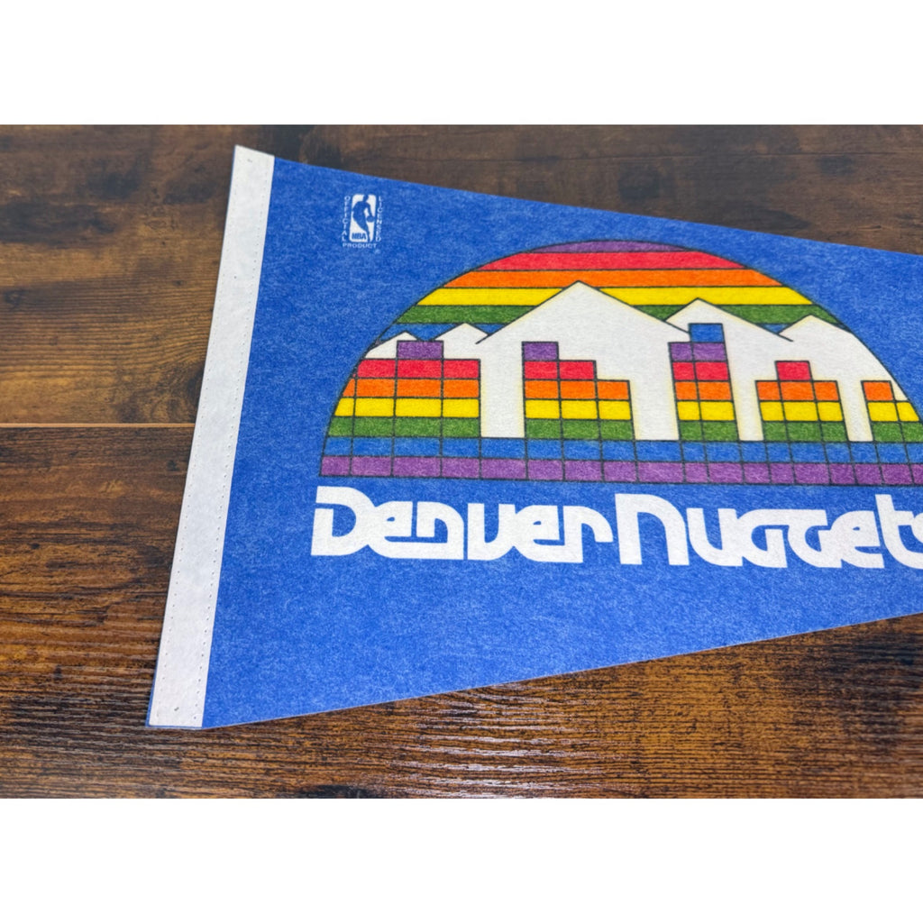 Vintage Denver Nuggets NBA Pennant With Skyline Logo & Rainbow Design