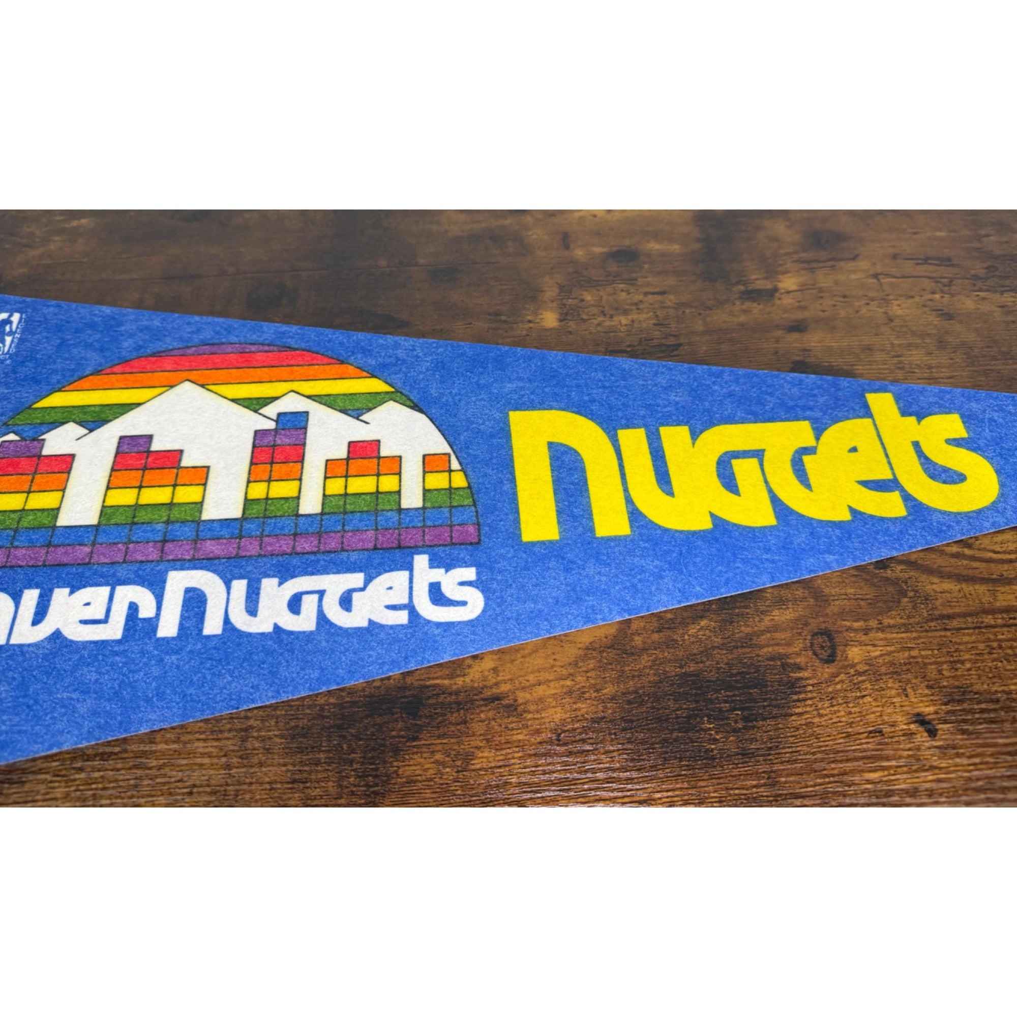 Vintage Denver Nuggets NBA Pennant With Skyline Logo & Rainbow Design