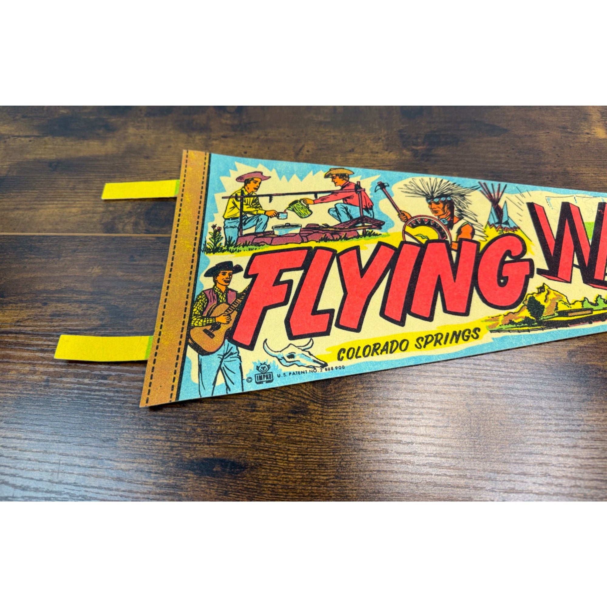 Vintage Flying W Ranch Colorado Springs Souvenir Pennant With Colorful Western