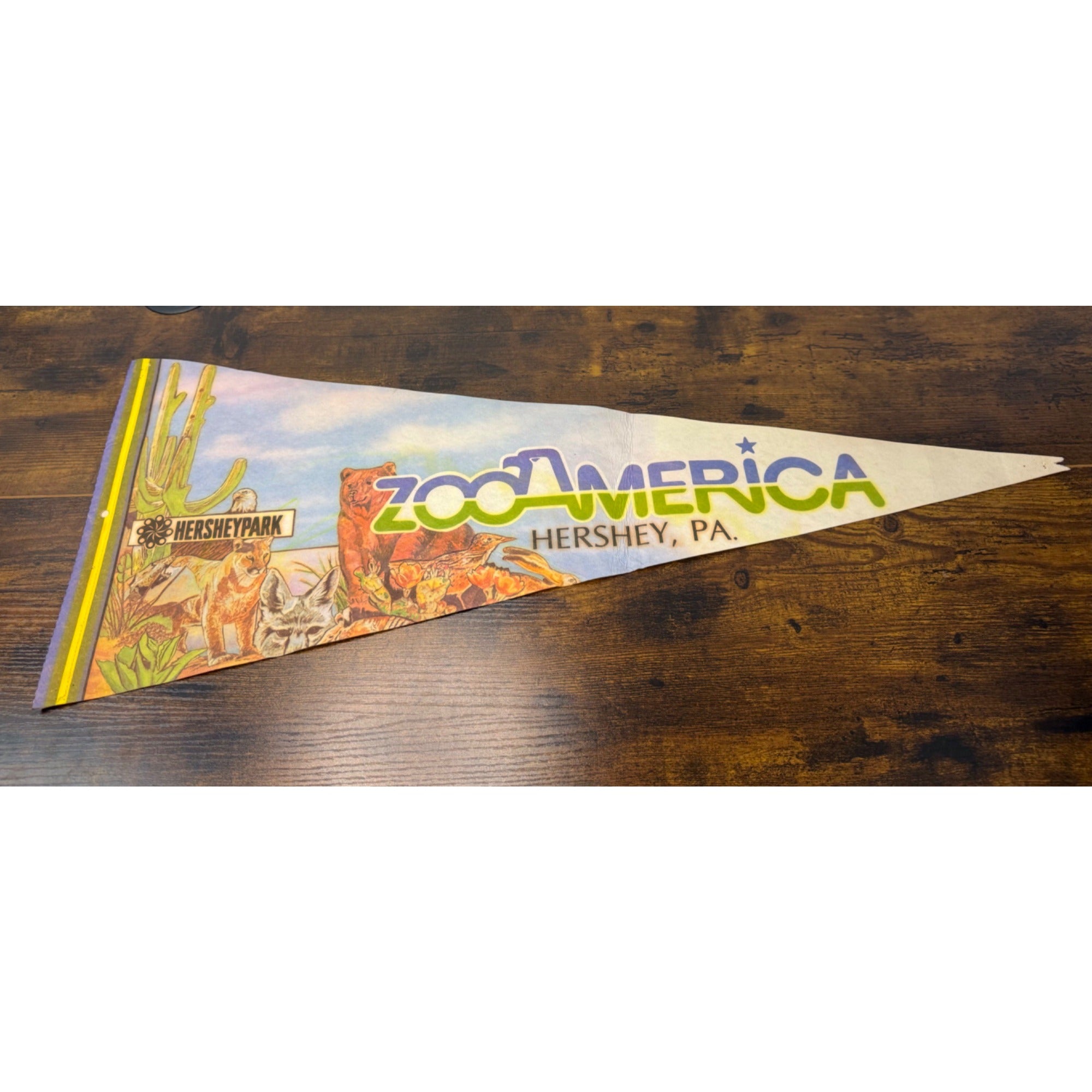 Vintage ZooAmerica Hershey park Pennant Flag With Colorful Wildlife Illustration