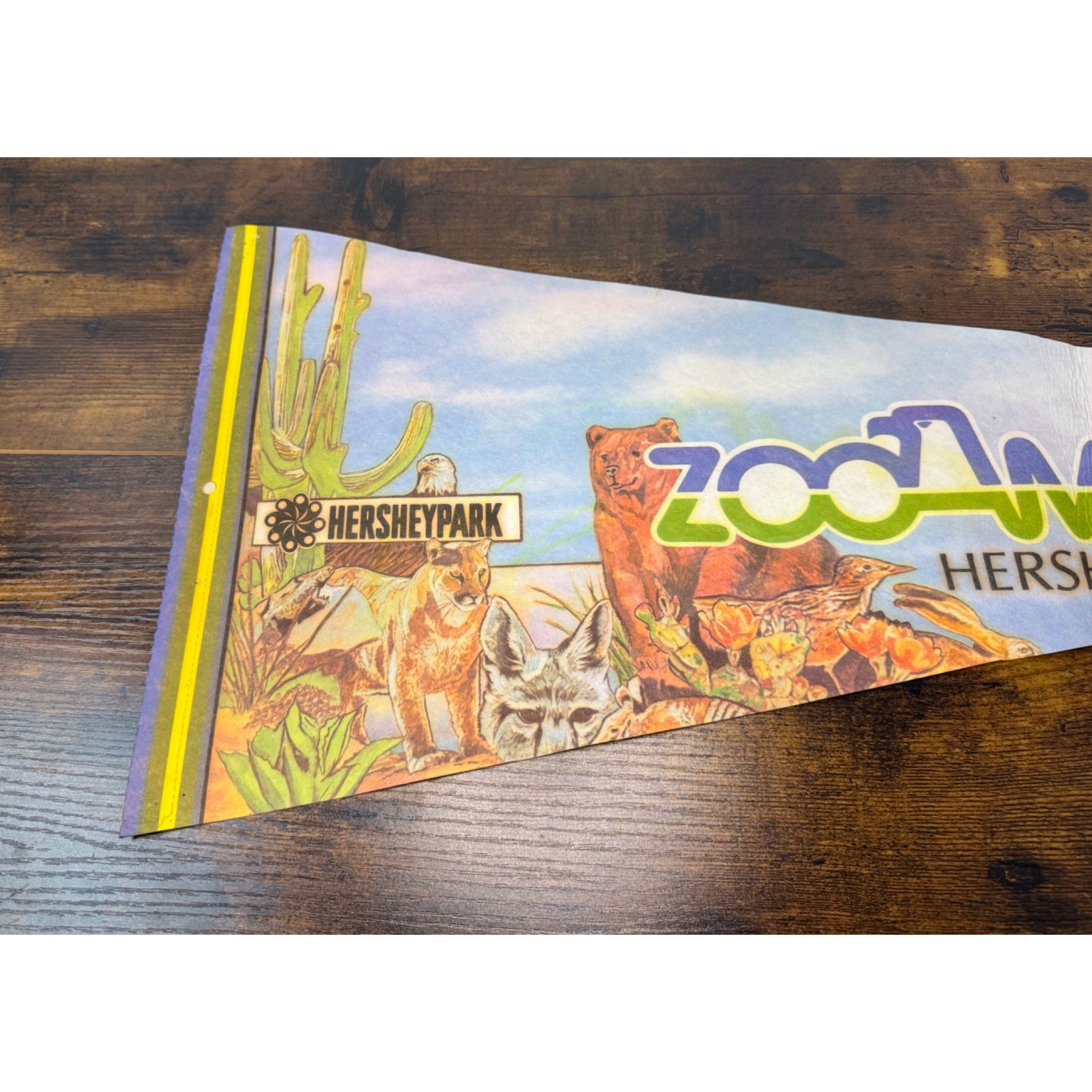 Vintage ZooAmerica Hershey park Pennant Flag With Colorful Wildlife Illustration