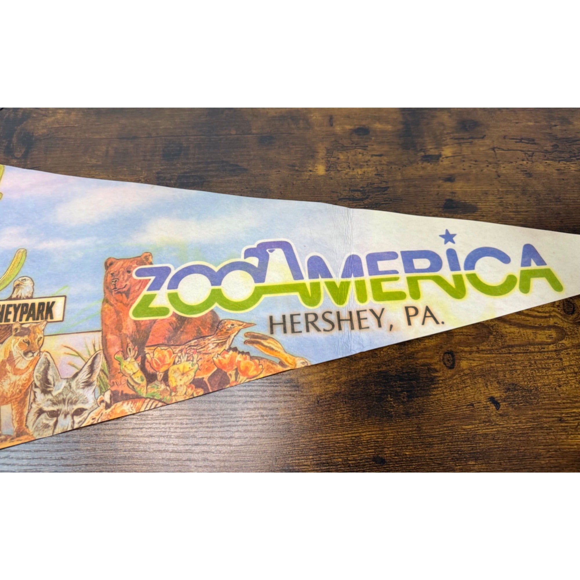 Vintage ZooAmerica Hershey park Pennant Flag With Colorful Wildlife Illustration