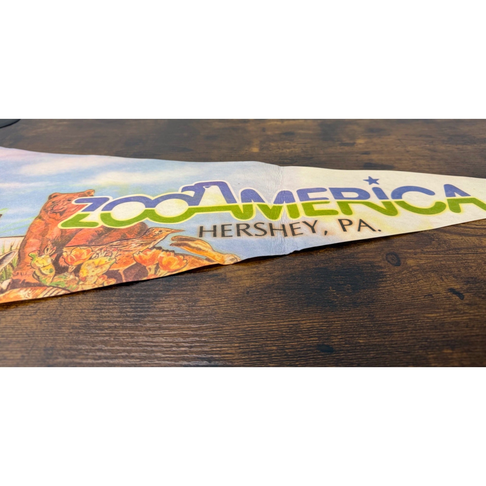 Vintage ZooAmerica Hershey park Pennant Flag With Colorful Wildlife Illustration