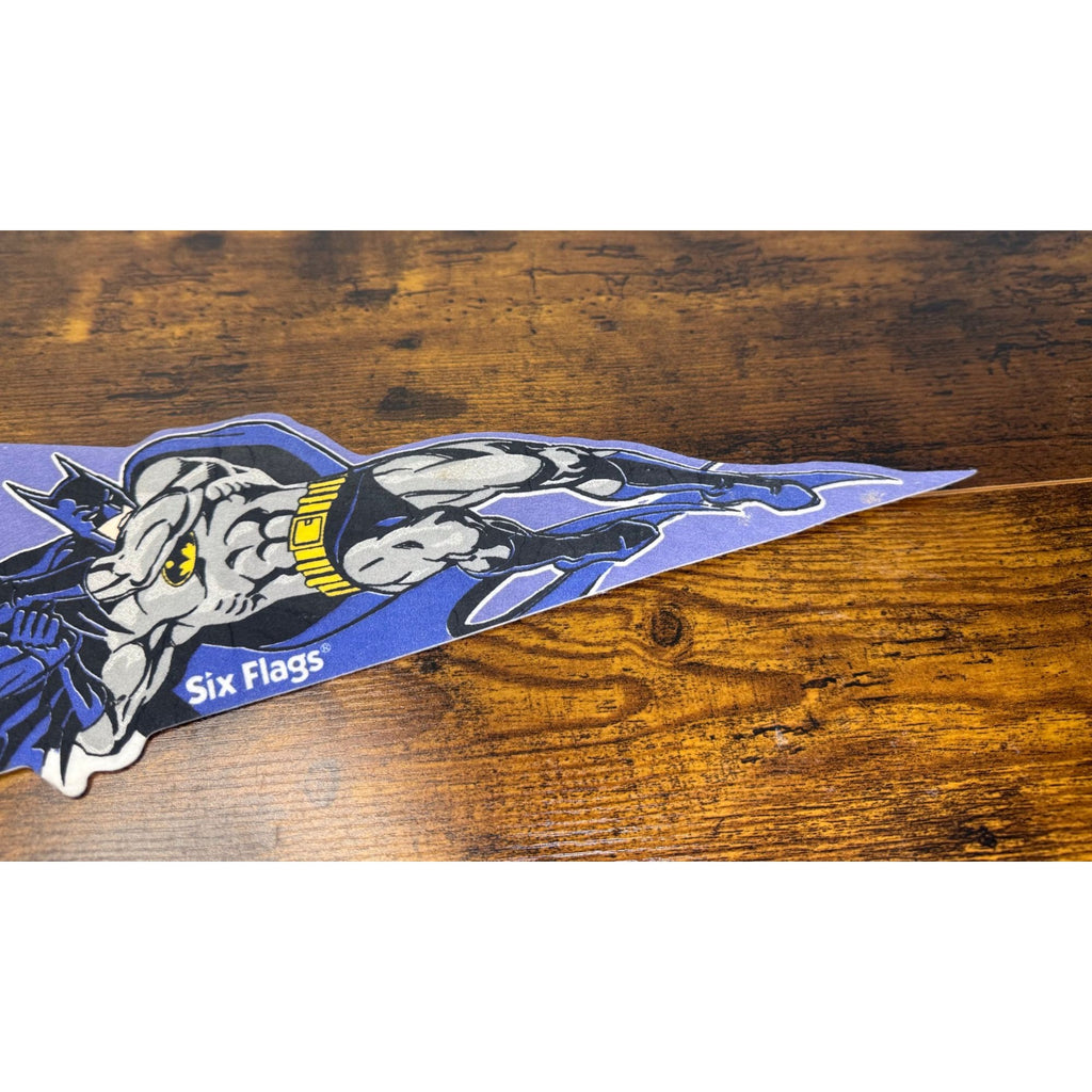 Batman The Ride Six Flags Vintage Felt Pennant Purple Yellow Comic Art