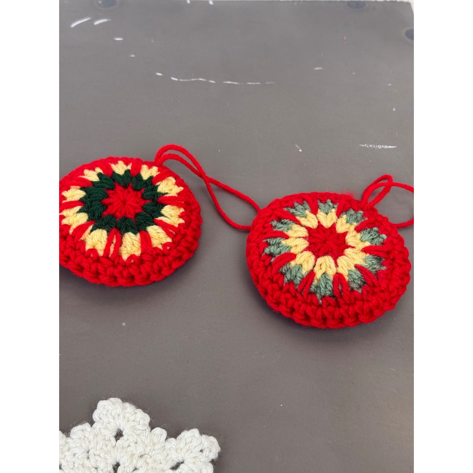 Handmade Crochet Christmas Decorations Set - Stars Snowflakes Candy Canes & Ornaments - Holiday Decor Red Green & White