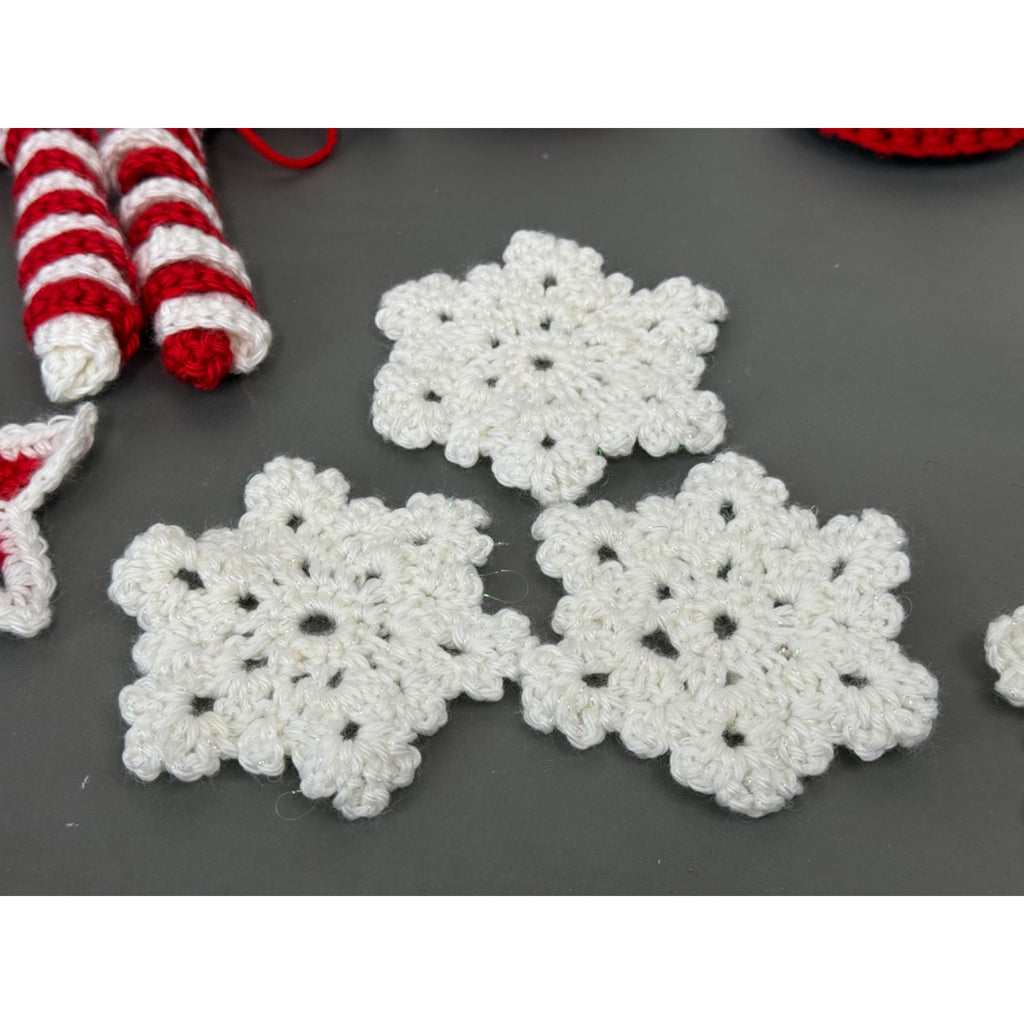 Handmade Crochet Christmas Decorations Set - Stars Snowflakes Candy Canes & Ornaments - Holiday Decor Red Green & White