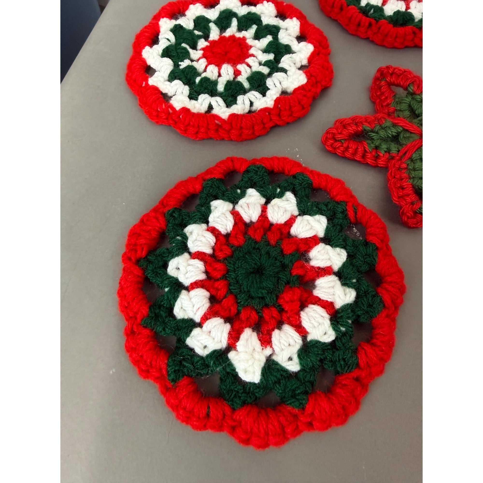 Handmade Crochet Christmas Decorations Set - Stars Snowflakes Candy Canes & Ornaments - Holiday Decor Red Green & White