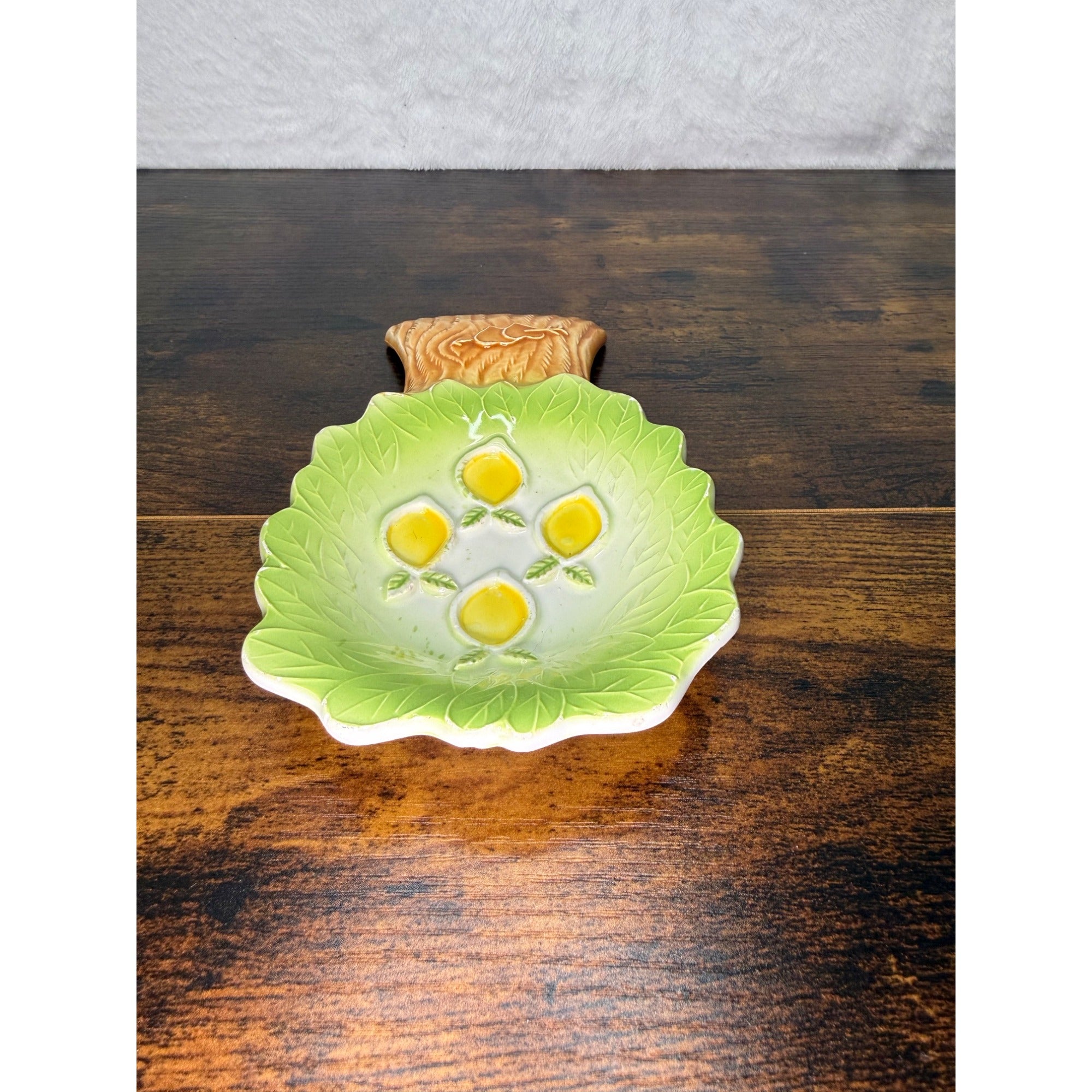 Vintage Ceramic Tree-Shaped Plate With Lemon Design - Decorative Spoon rest Green & Brown